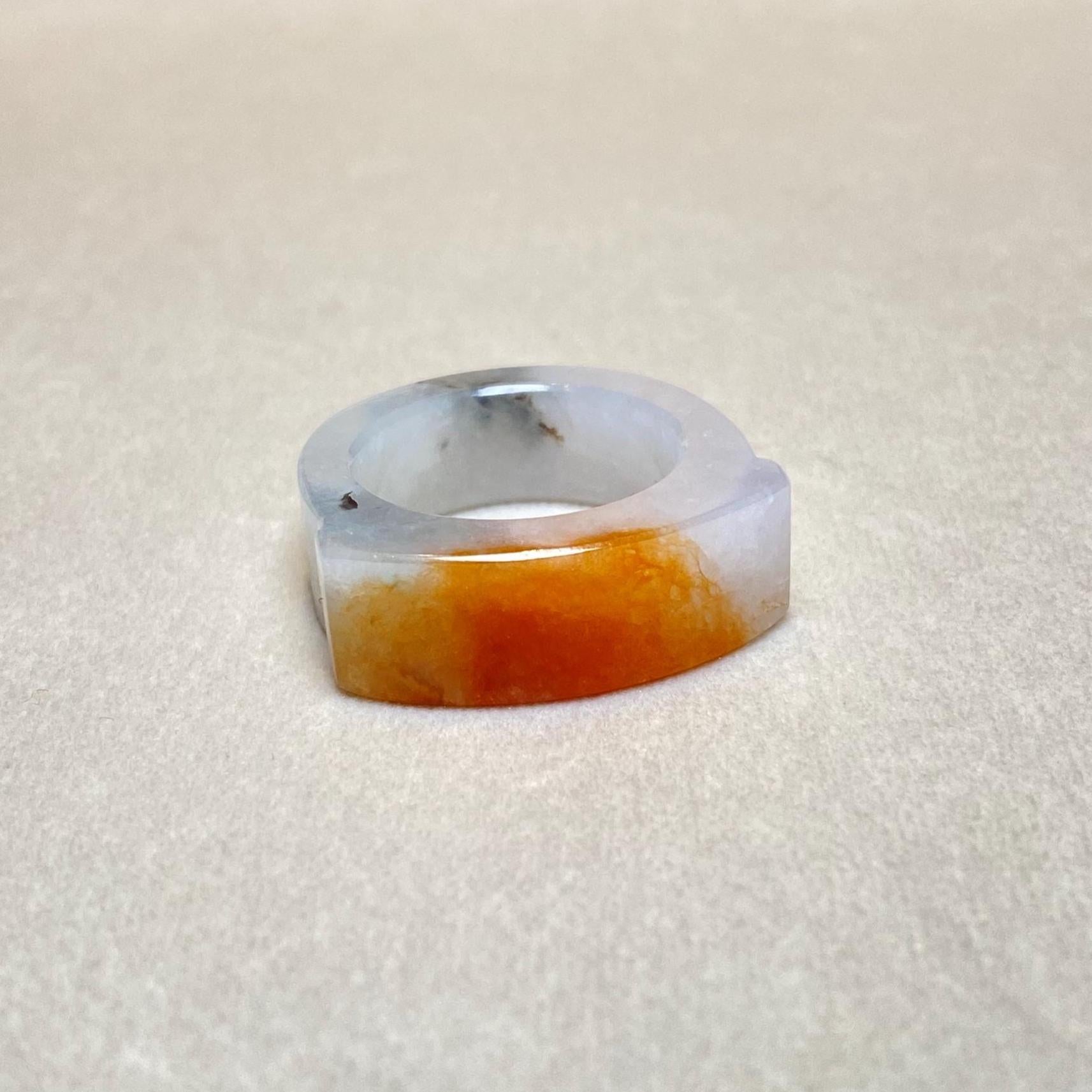 Natural Type-A Burmese Red Jade Saddle Ring – Rare Red & White Jade – Size 9.25