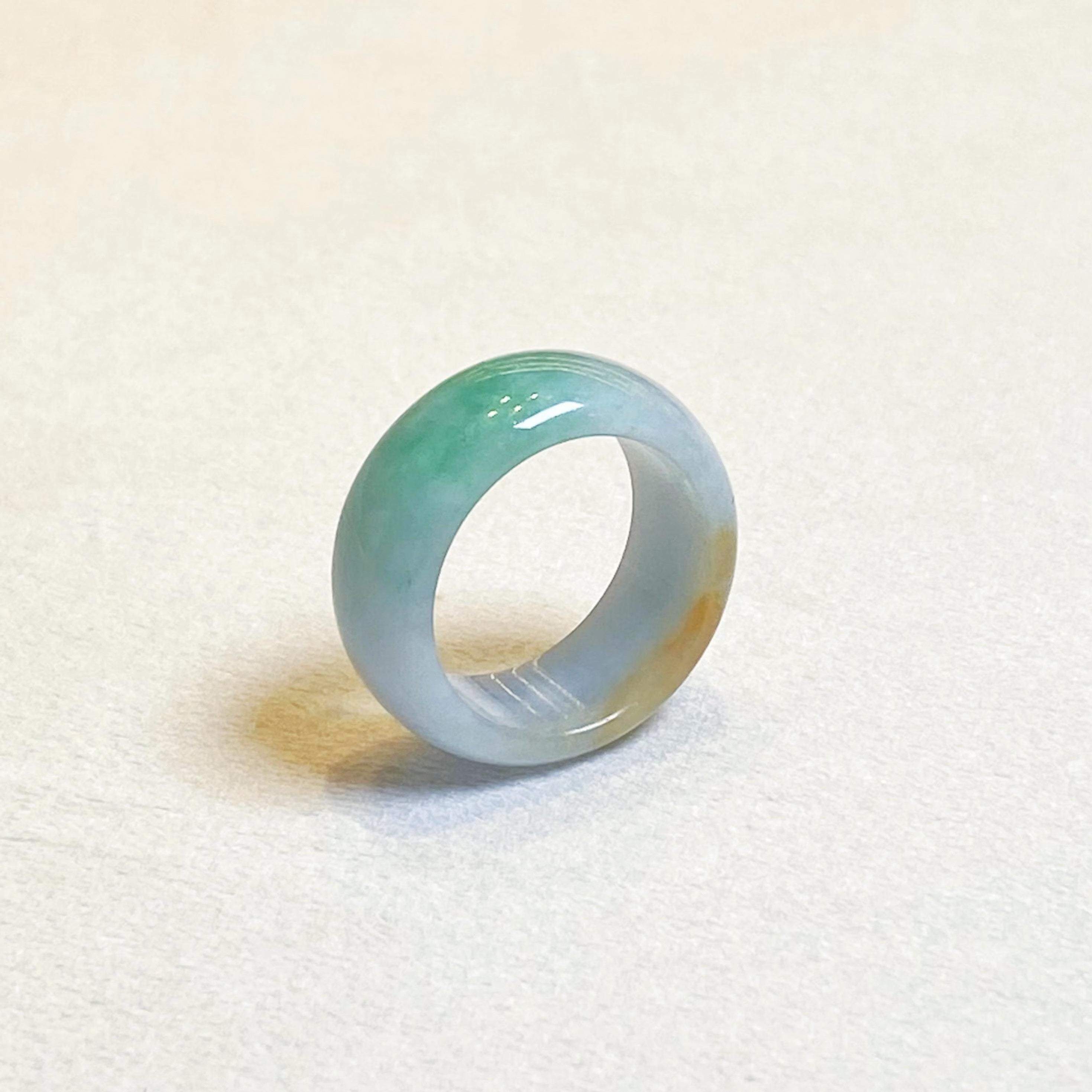 Green and Brown Jadeite Ring US 9.5 – Natural Type A Burmese Jade Wide Band