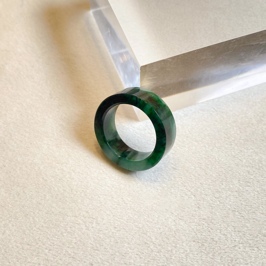 Natural Untreated Type-A Burmese Jadeite Ring | Intense Green Jade | Size US 8.25