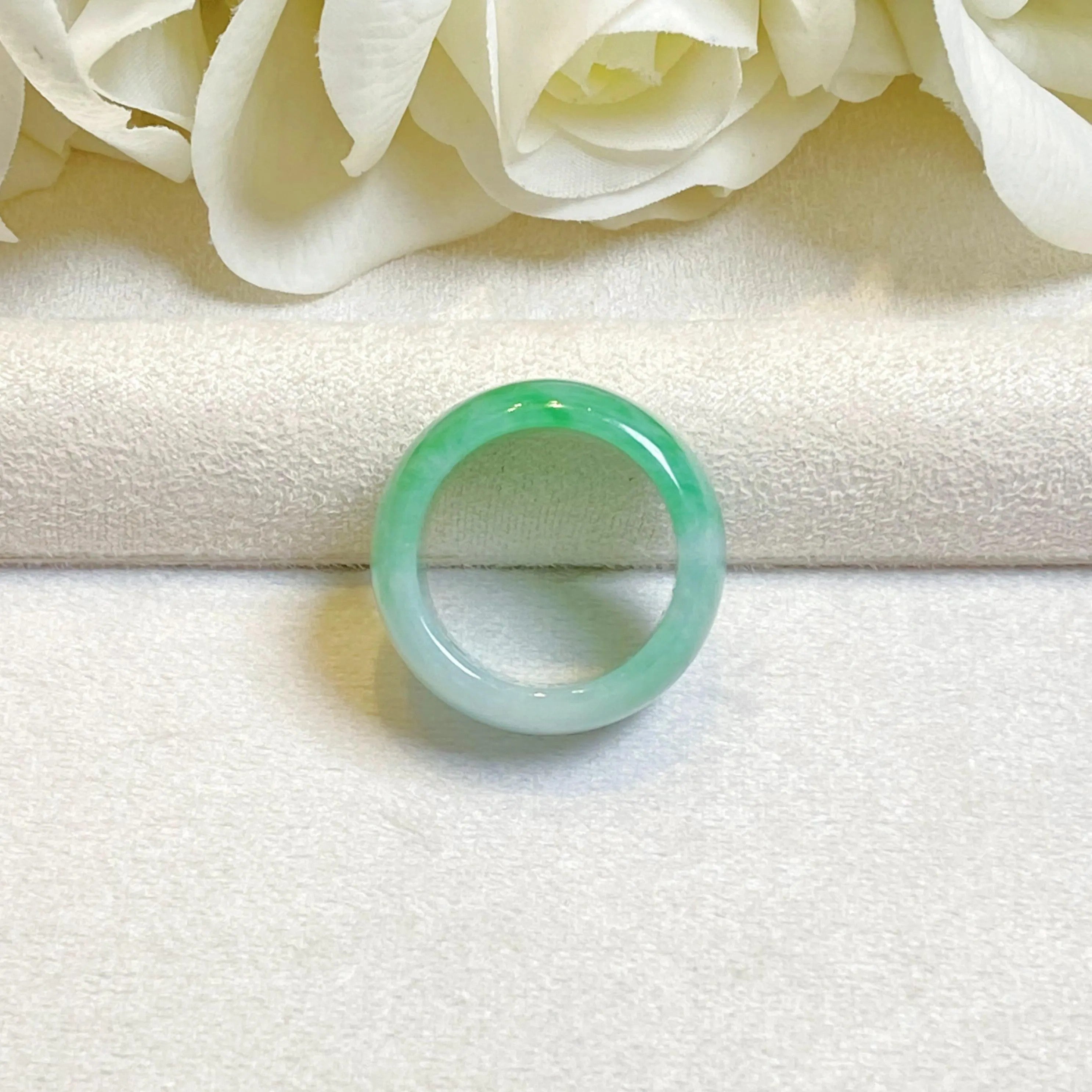 Apple Green Jadeite Ring US 9.5 – Wide Band Natural Type A Burmese Jade