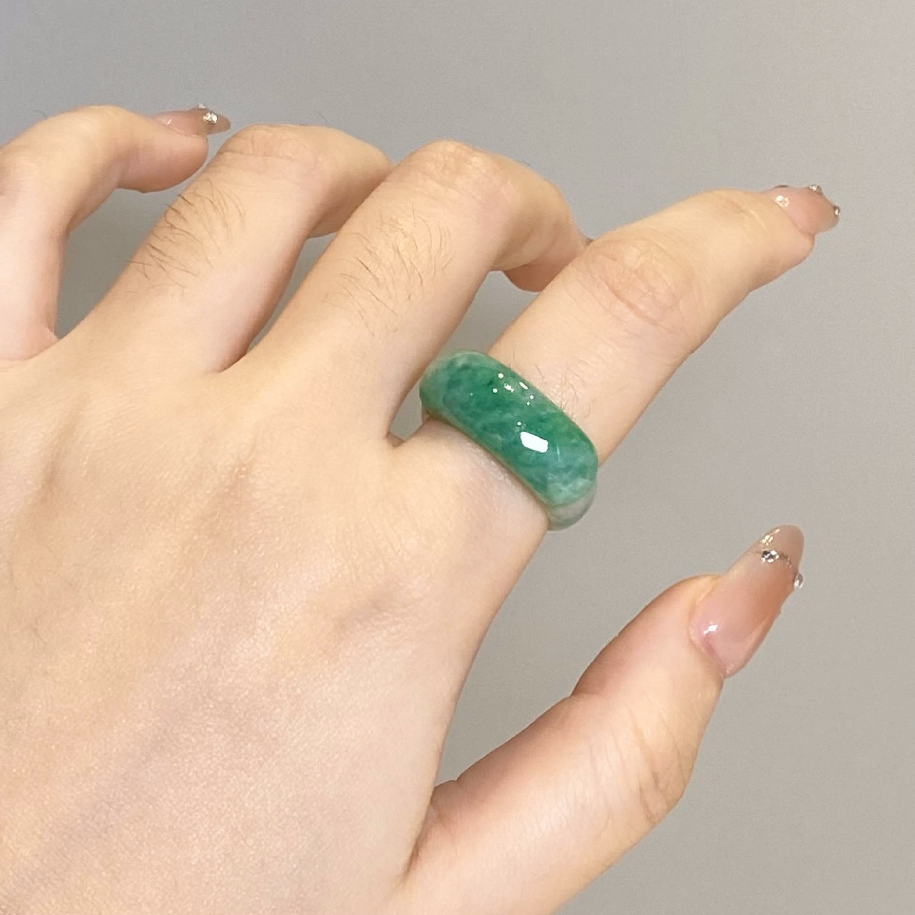 Size US 6.75 Vivid Green Burmese Jade Ring - Type A Natural Jadeite