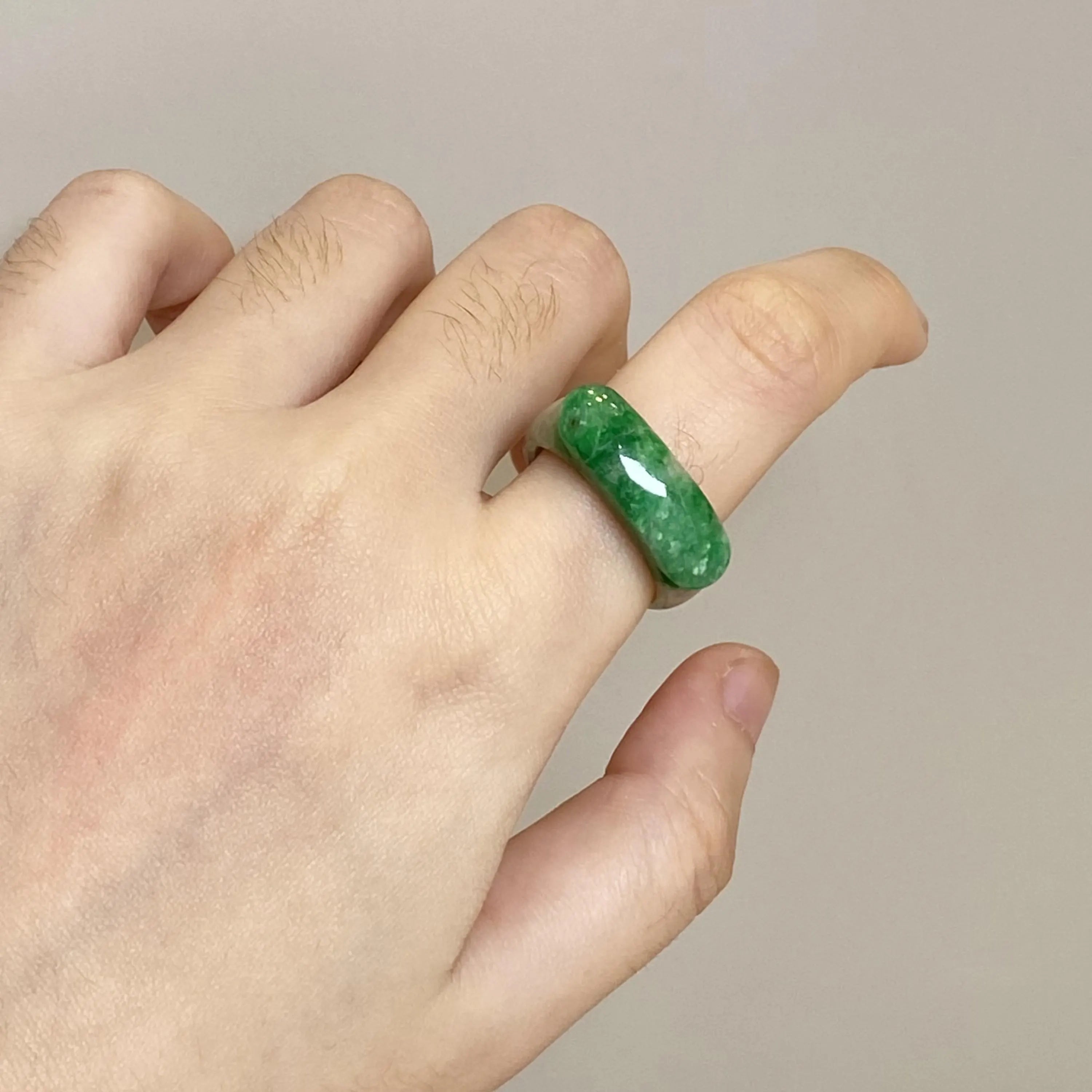 Size US 7.5 Green Burmese Jade Ring Band - Type A Natural Jadeite