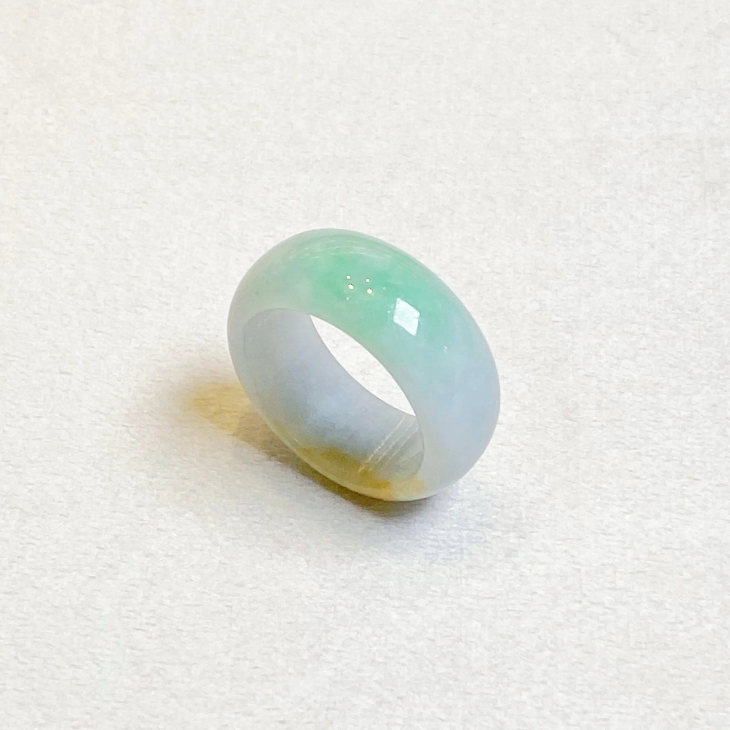 Green and Brown Jadeite Ring US 9.5 – Natural Type A Burmese Jade Wide Band