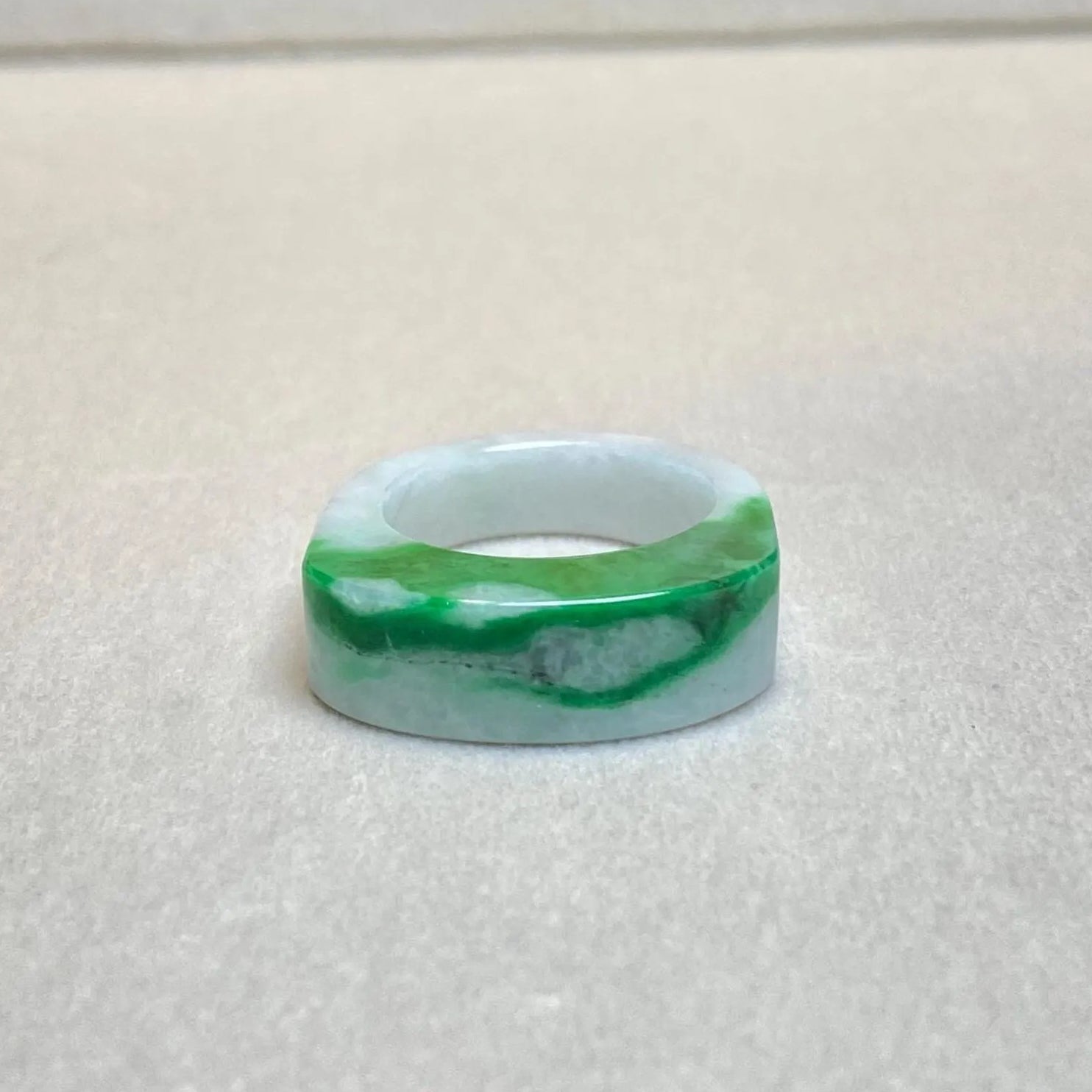Size 9.25 Natural Type-A Burmese Imperial Green Jade Band Ring