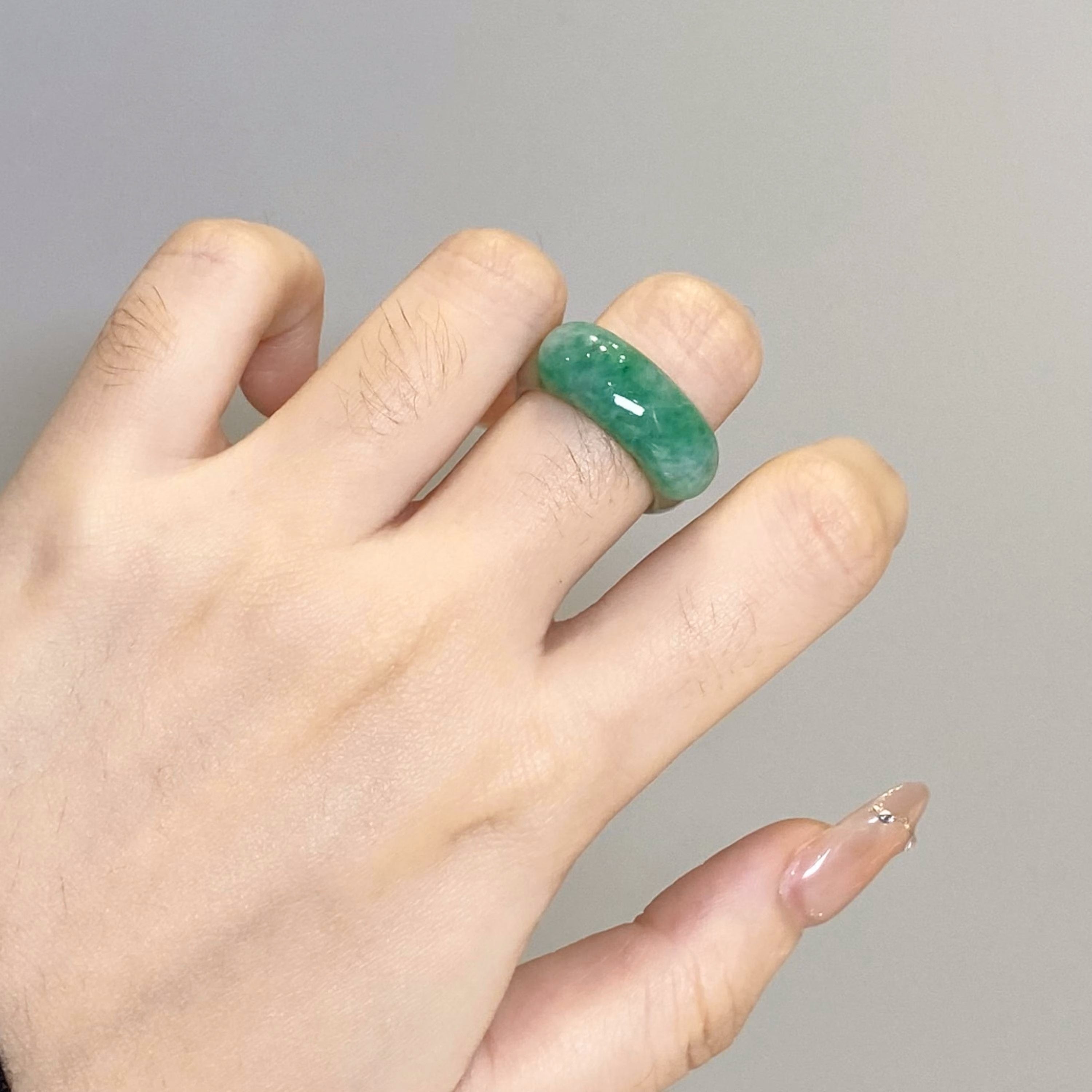 Size US 6.75 Vivid Green Burmese Jade Ring - Type A Natural Jadeite