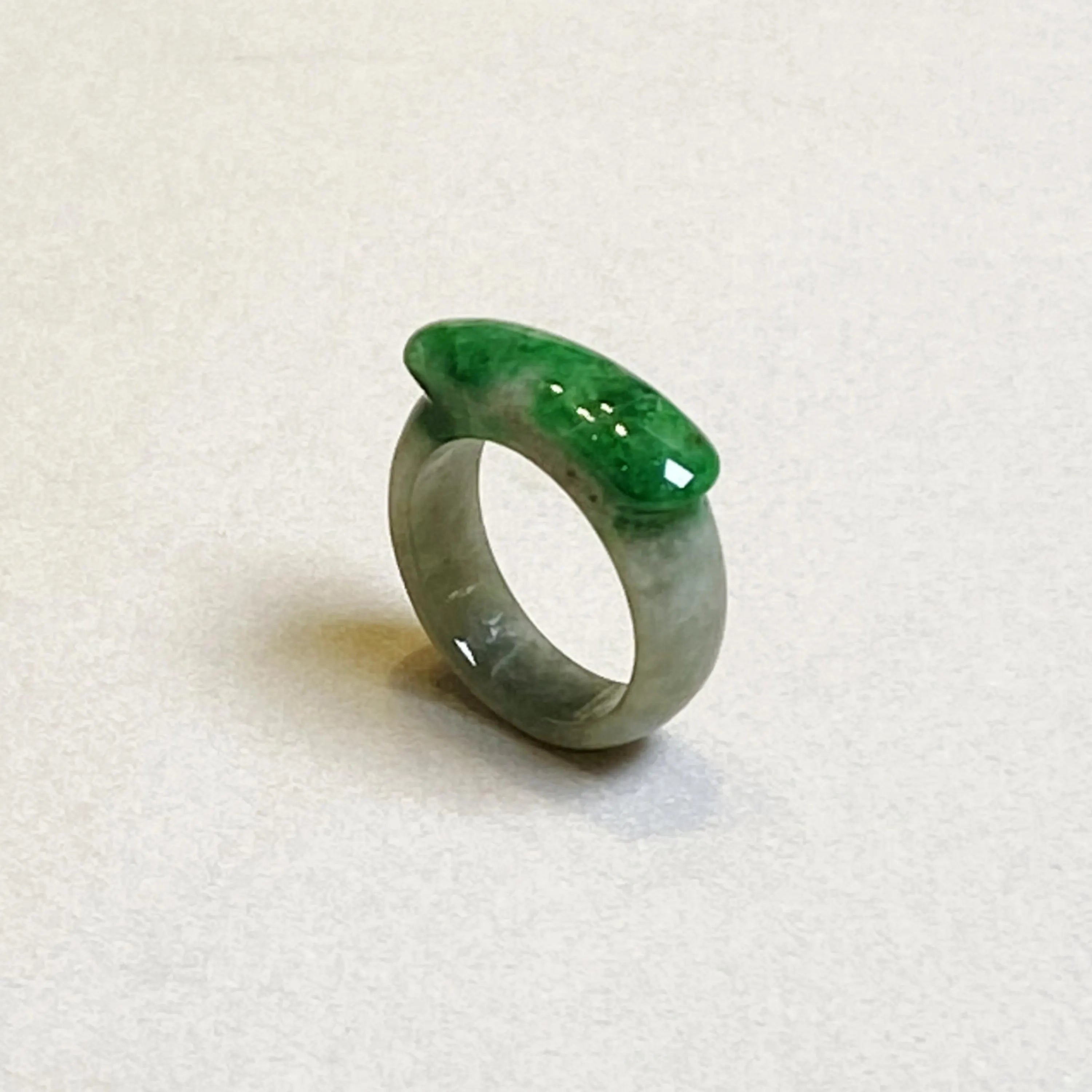 Size US 7.5 Green Burmese Jade Ring Band - Type A Natural Jadeite