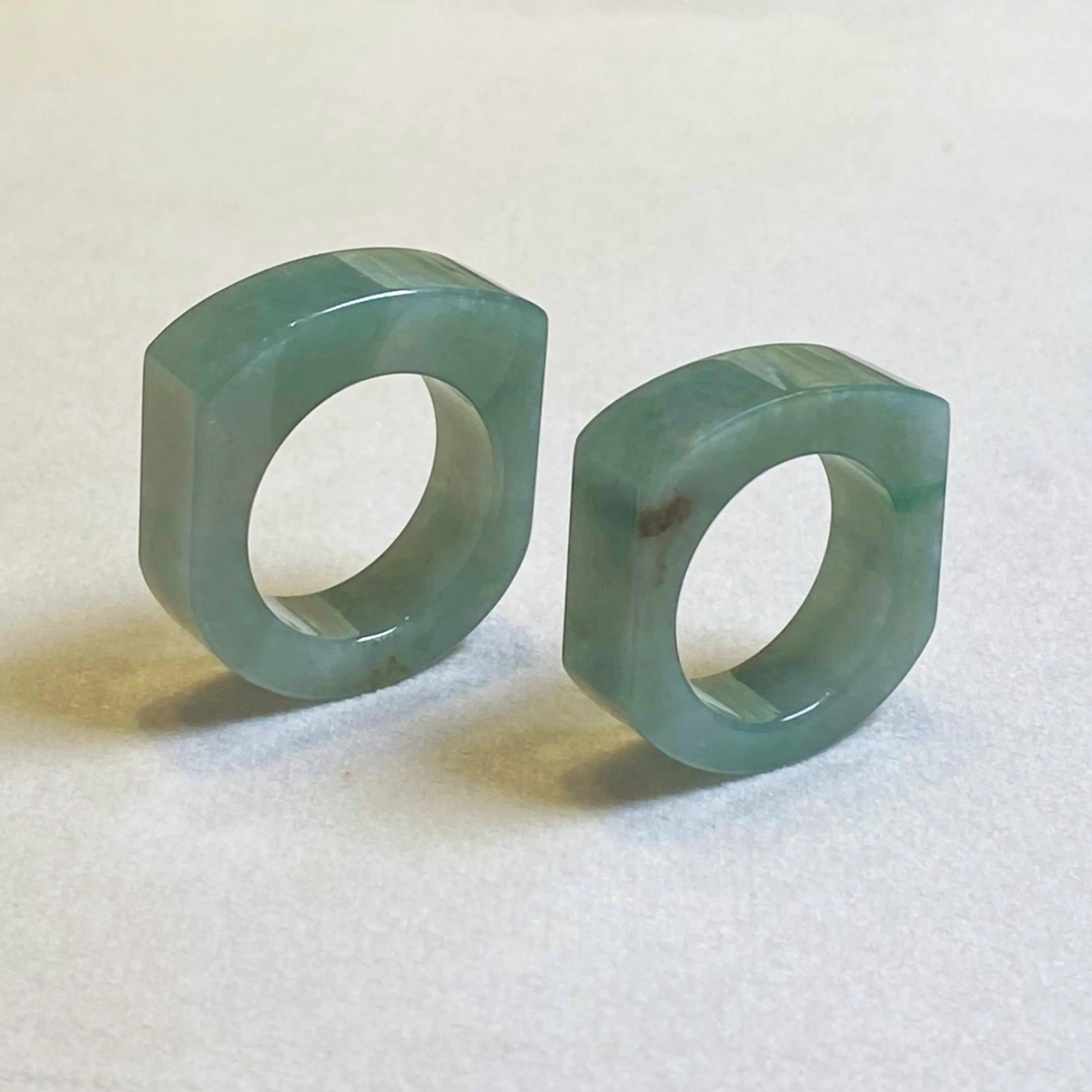 Genuine Bluish Green Jade Ring Size 9.5 & 8.75 - Natural Type-A Burmese Jade