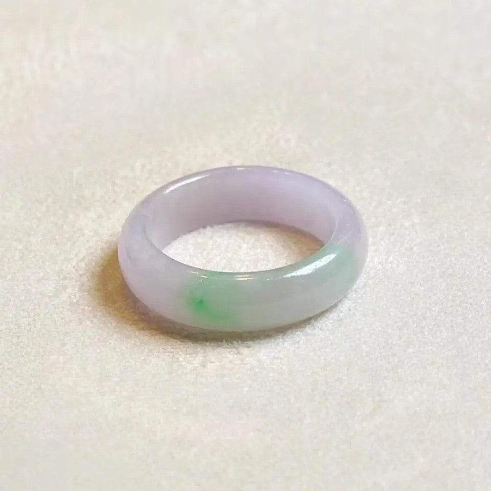 Gransky Handmade Genuine Jadeite Type A Green & Purple Jade Ring Size 7.5 & 8.75