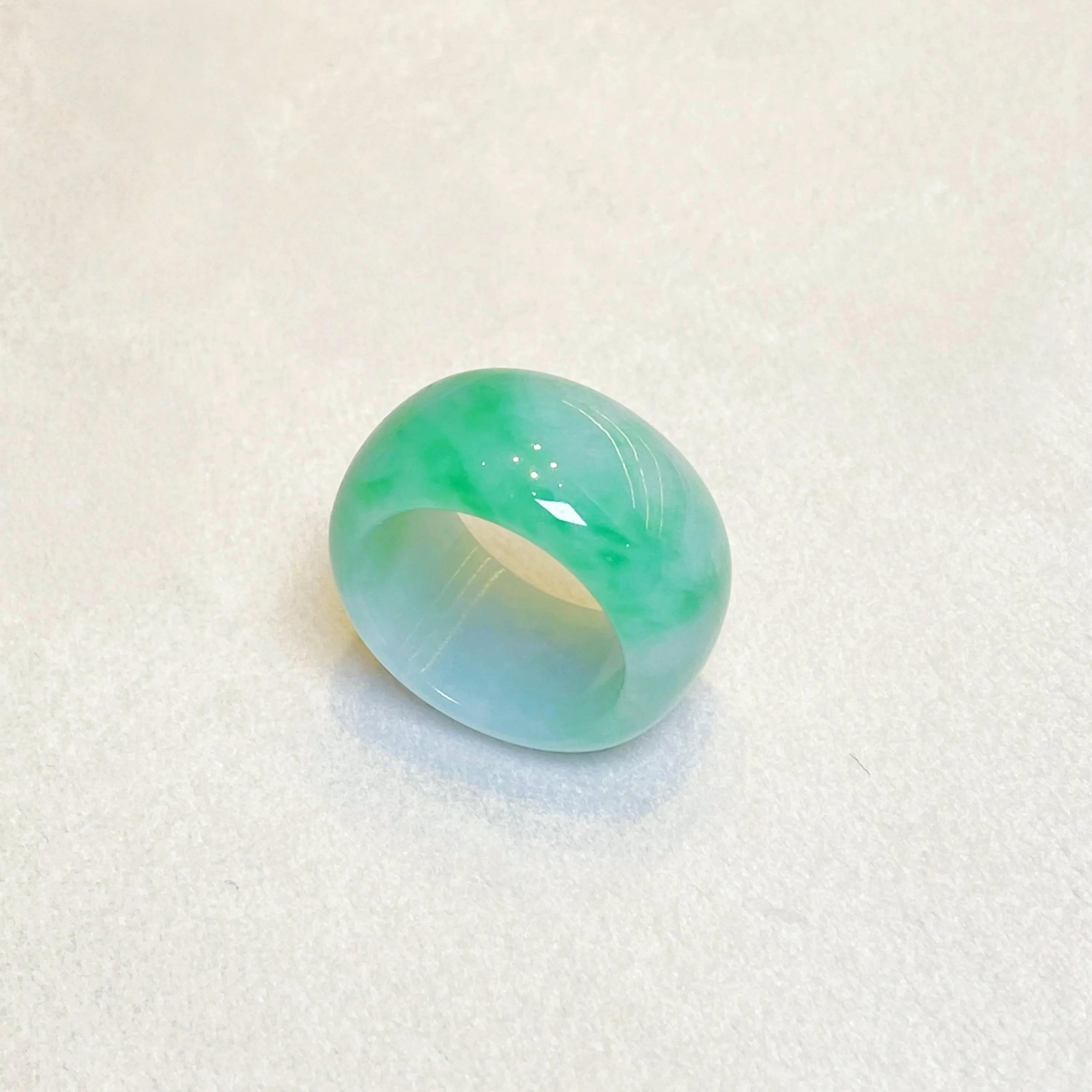Apple Green Jadeite Ring US 9.5 – Wide Band Natural Type A Burmese Jade