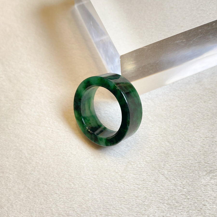 Natural Untreated Type-A Burmese Jadeite Ring | Intense Green Jade | Size US 8.25