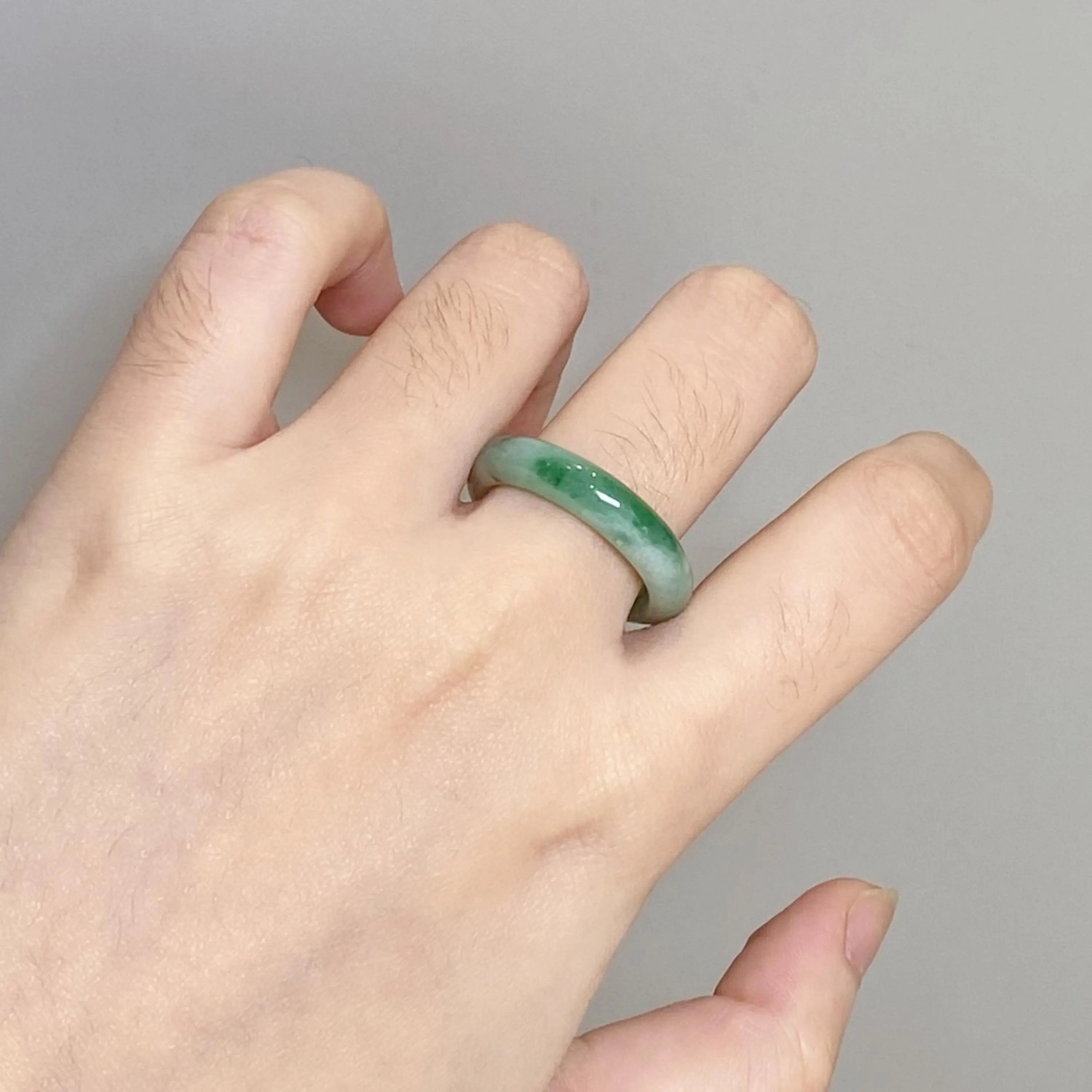 Green Jade Ring Band Size US 8 - Real Burmese Jadeite, Minimalist Elegance