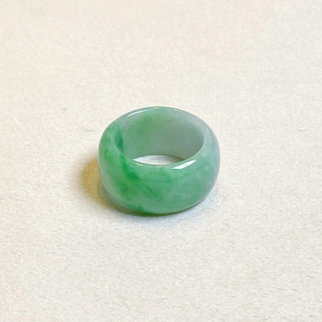 Apple Green Jadeite Ring US 9.5 – Wide Band Natural Type A Burmese Jade