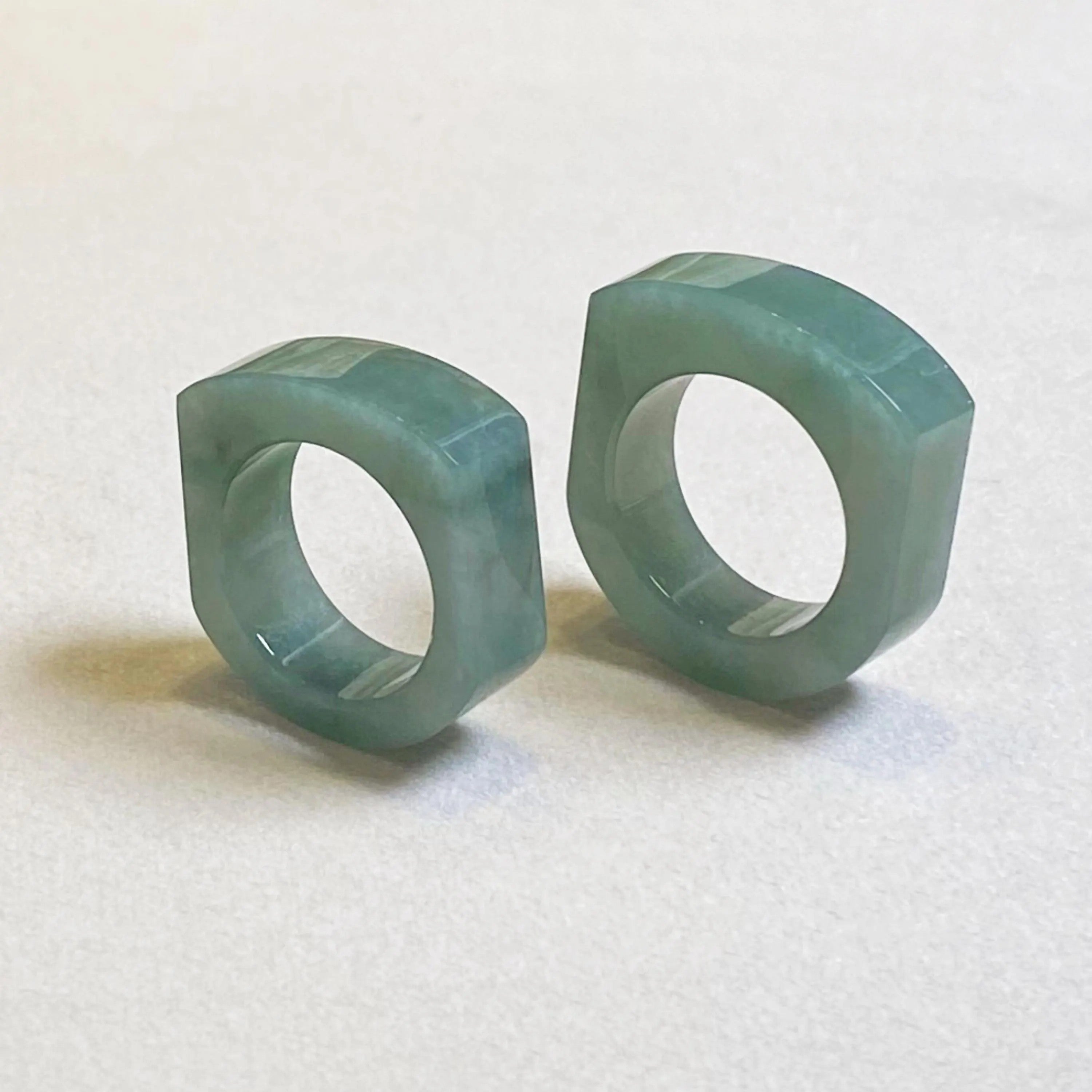 Genuine Bluish Green Jade Ring Size 9.5 & 8.75 - Natural Type-A Burmese Jade