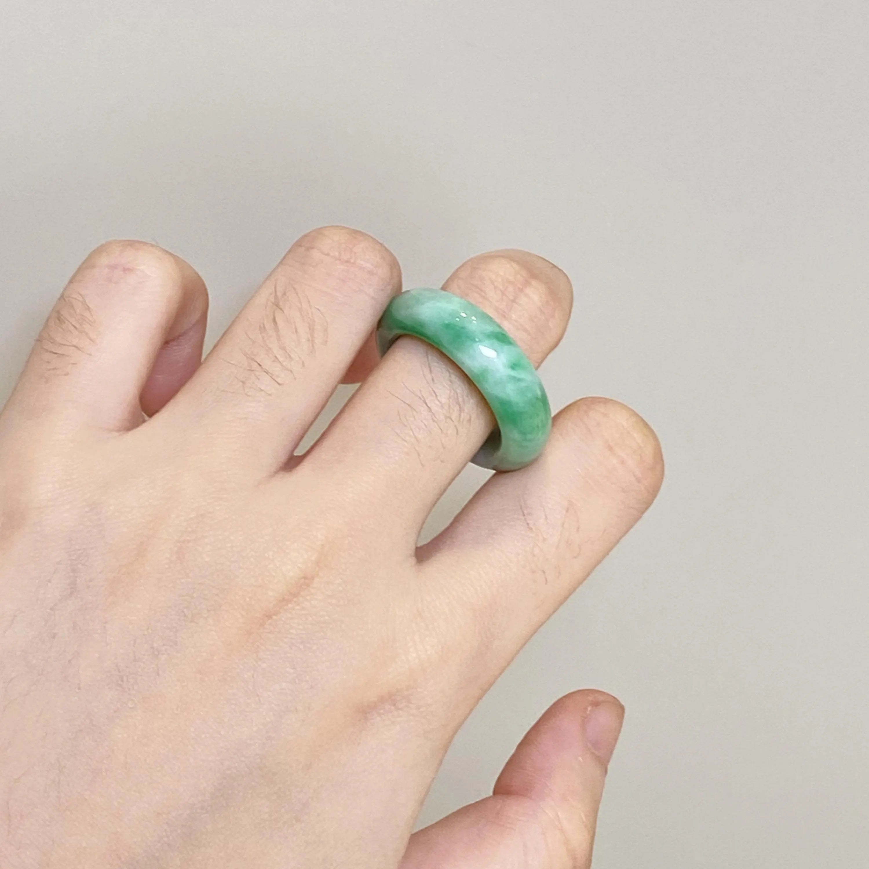 Apple Green Wide Band Jadeite Ring US 8.75 – Natural Type A Burmese Jade