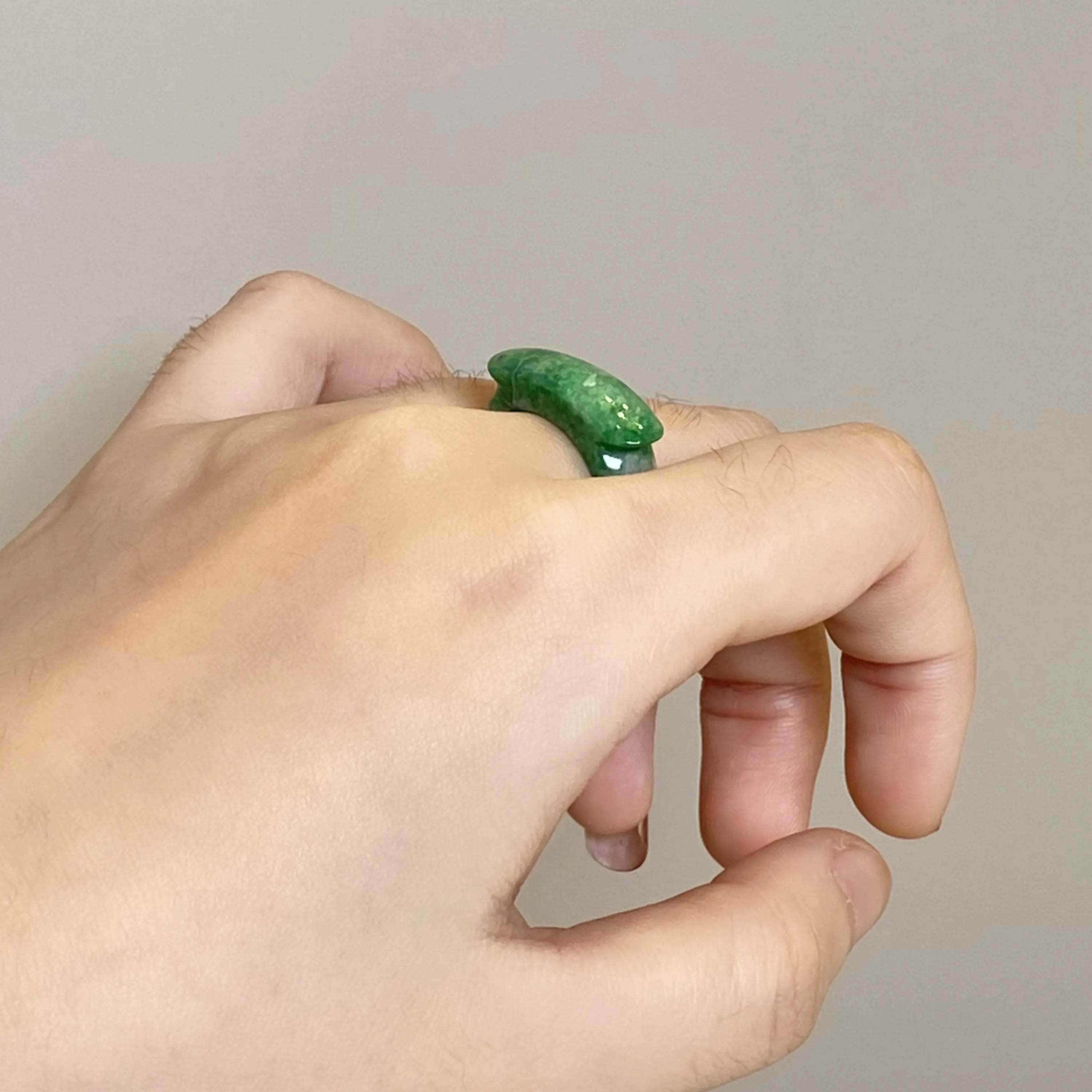 Size US 7.5 Green Burmese Jade Ring Band - Type A Natural Jadeite