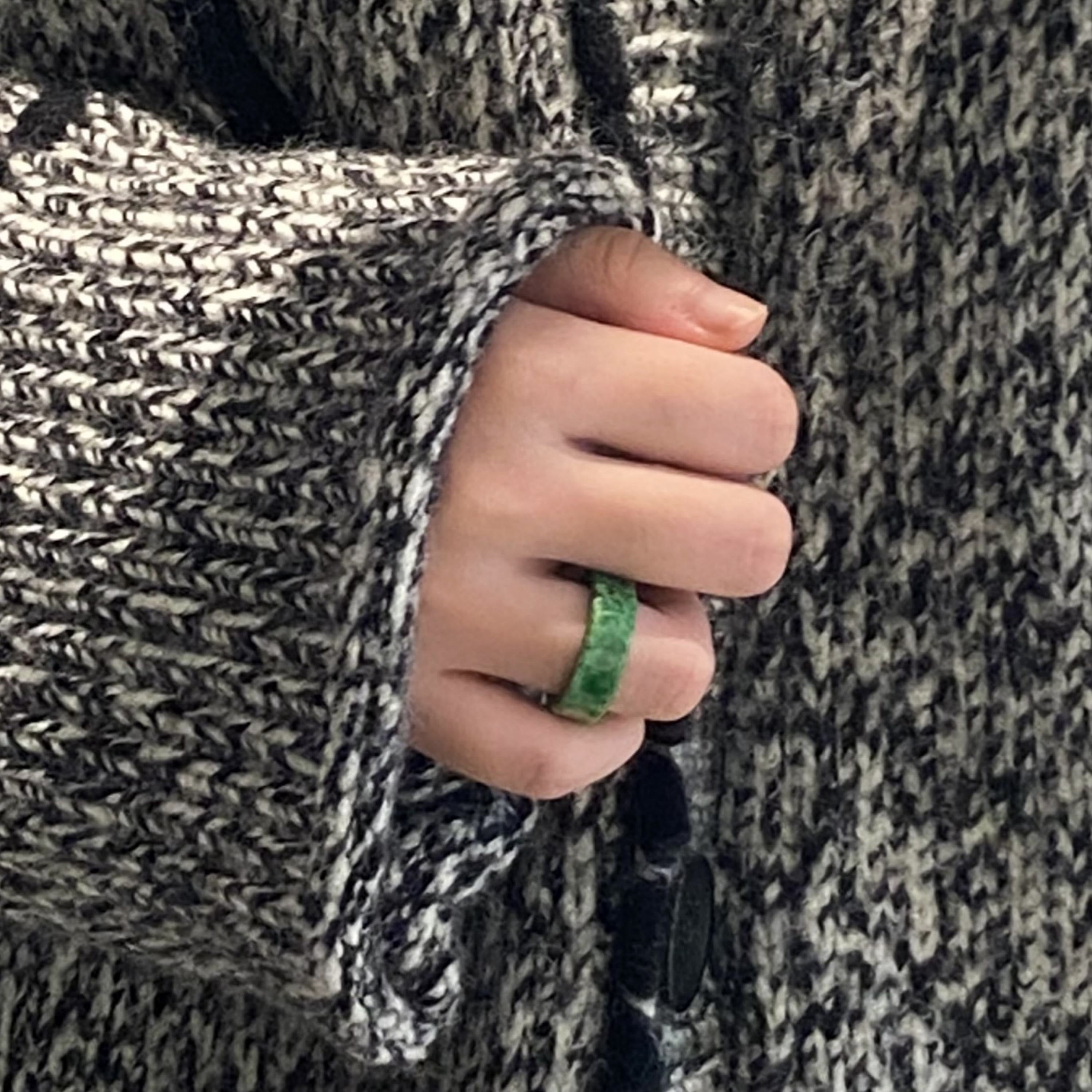 Size US 6.25 Imperial Green Burmese Wide Jade Ring Band - Type A Natural Jadeite