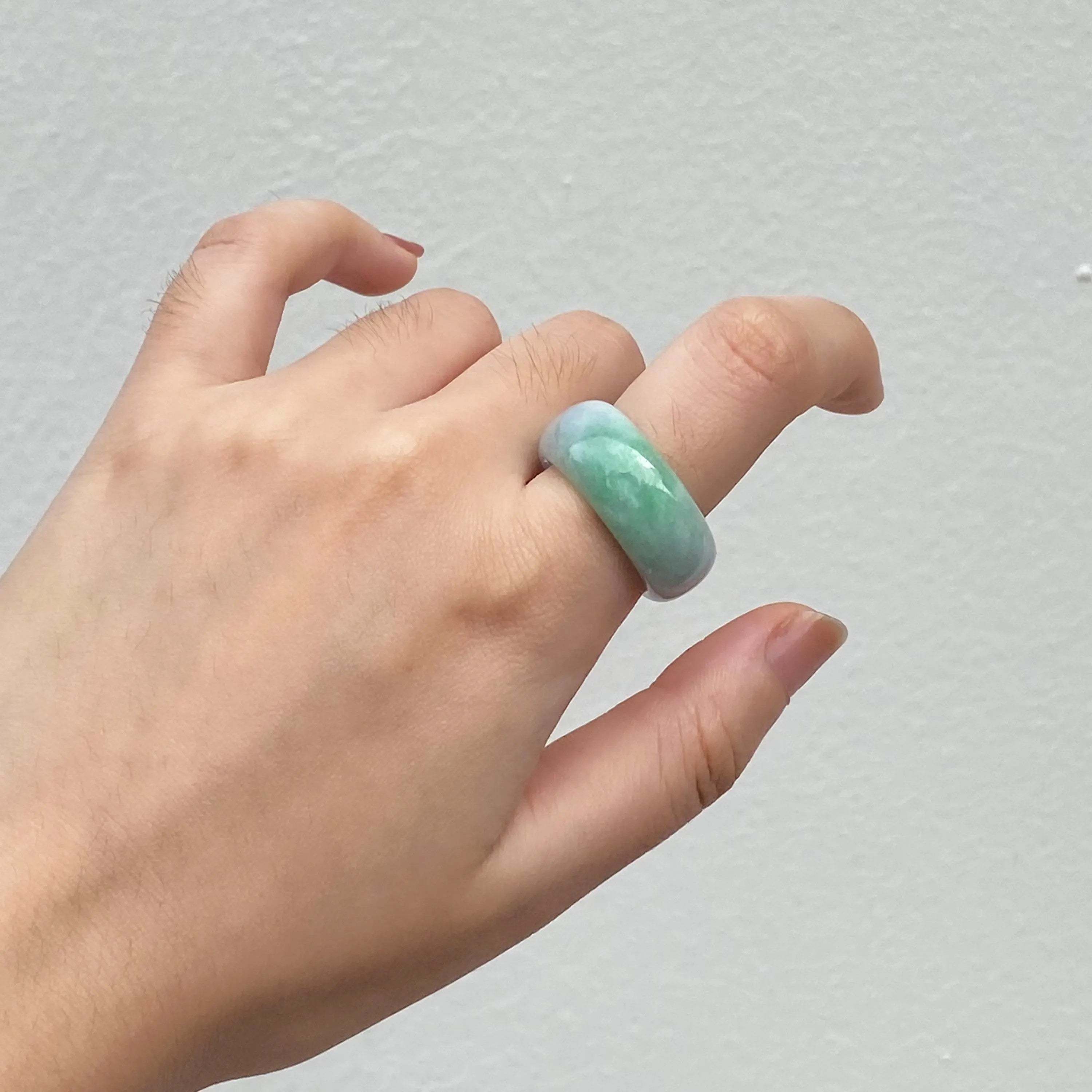 Green and Brown Jadeite Ring US 9.5 – Natural Type A Burmese Jade Wide Band