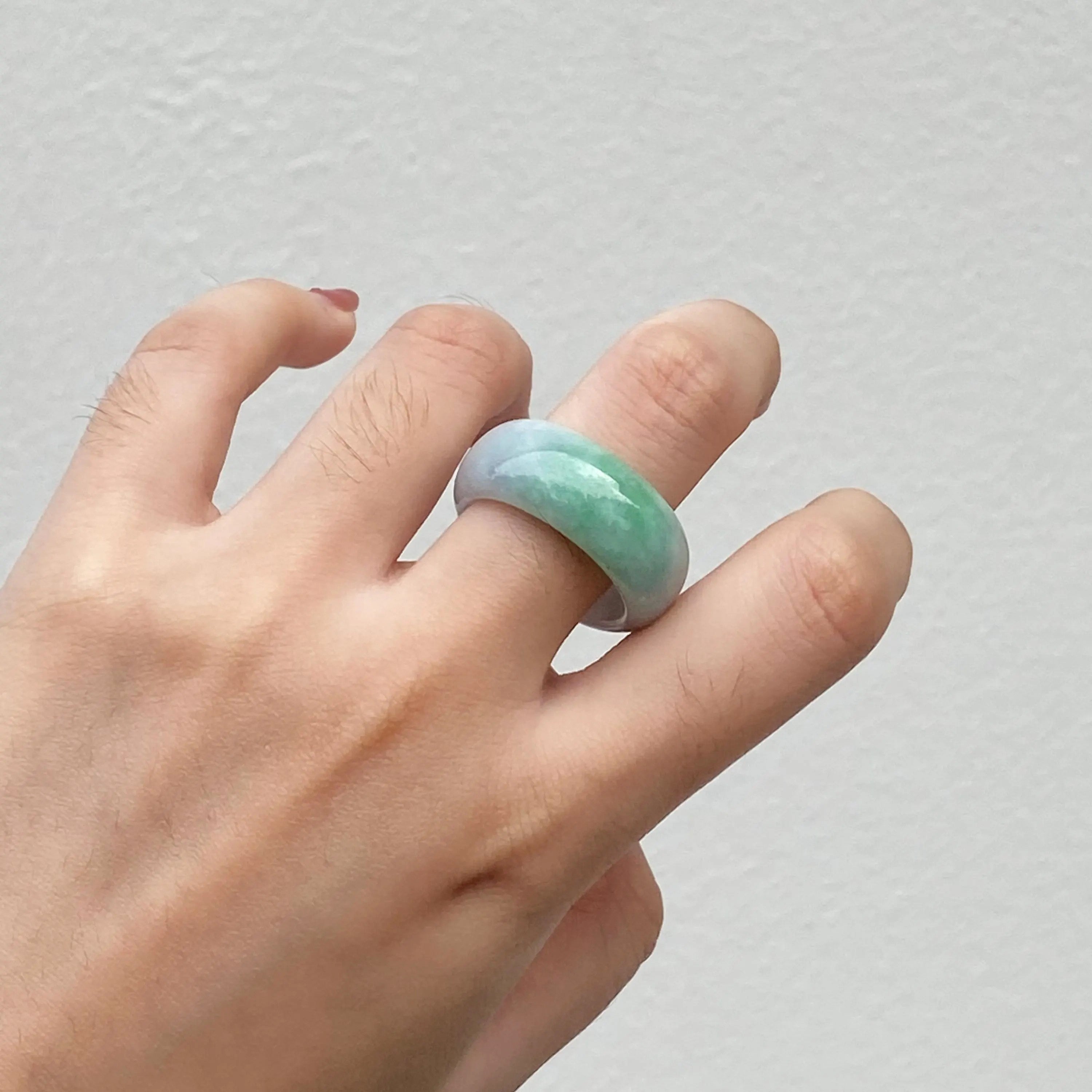 Green and Brown Jadeite Ring US 9.5 – Natural Type A Burmese Jade Wide Band