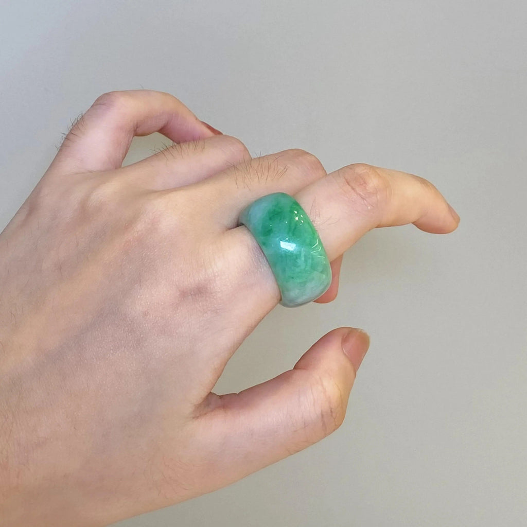 Apple Green Jadeite Ring US 9.5 – Wide Band Natural Type A Burmese Jade