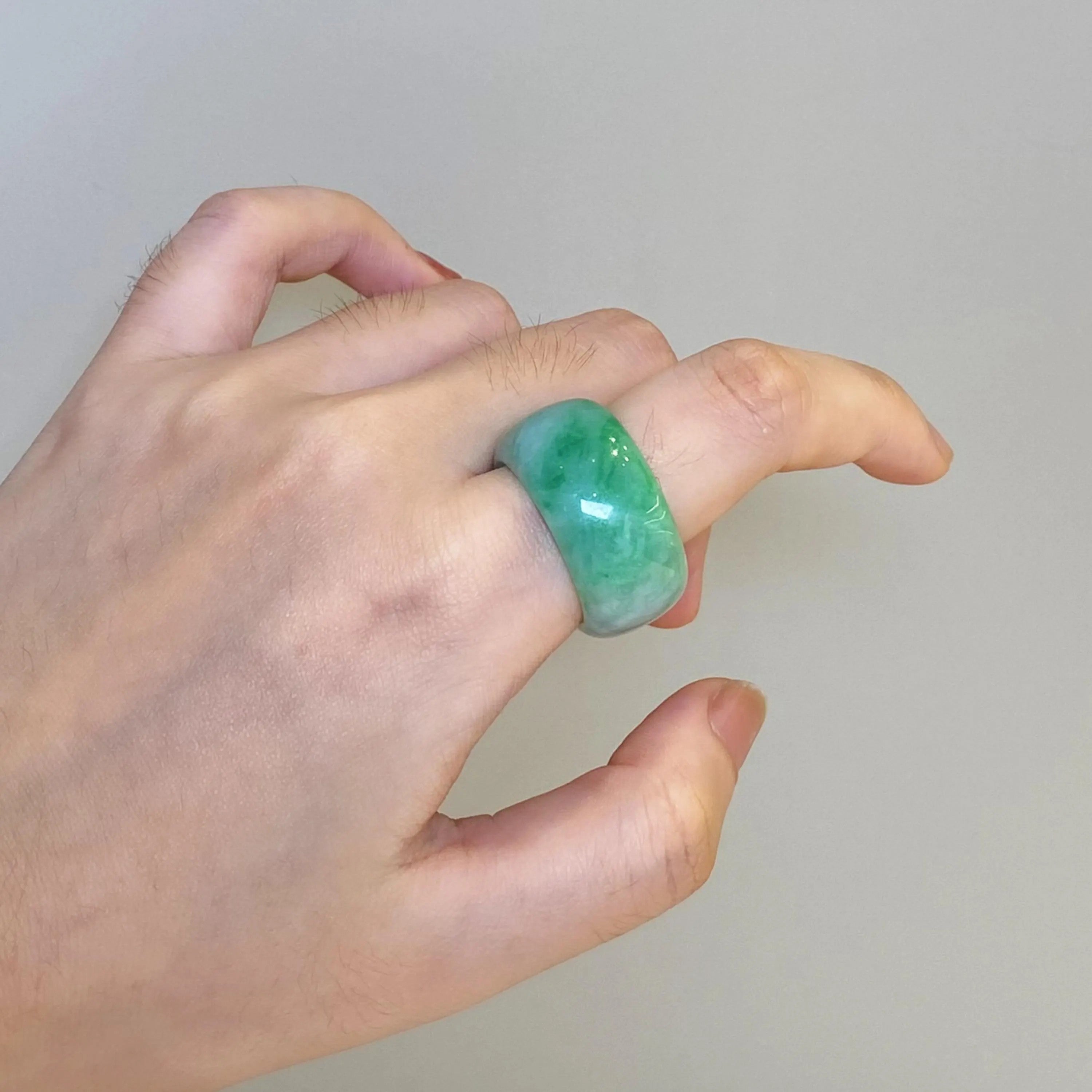 Apple Green Jadeite Ring US 9.5 – Wide Band Natural Type A Burmese Jade