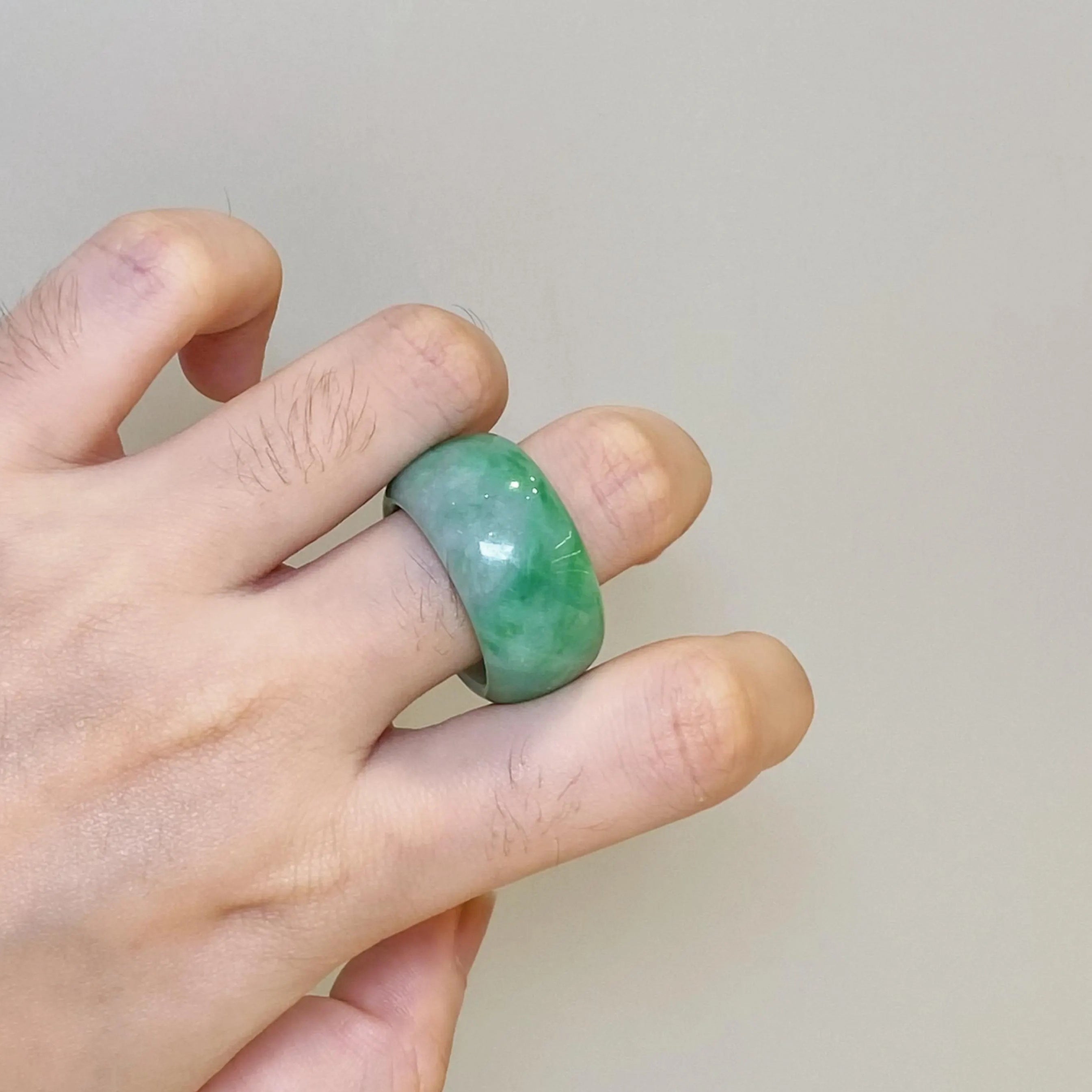 Apple Green Jadeite Ring US 9.5 – Wide Band Natural Type A Burmese Jade