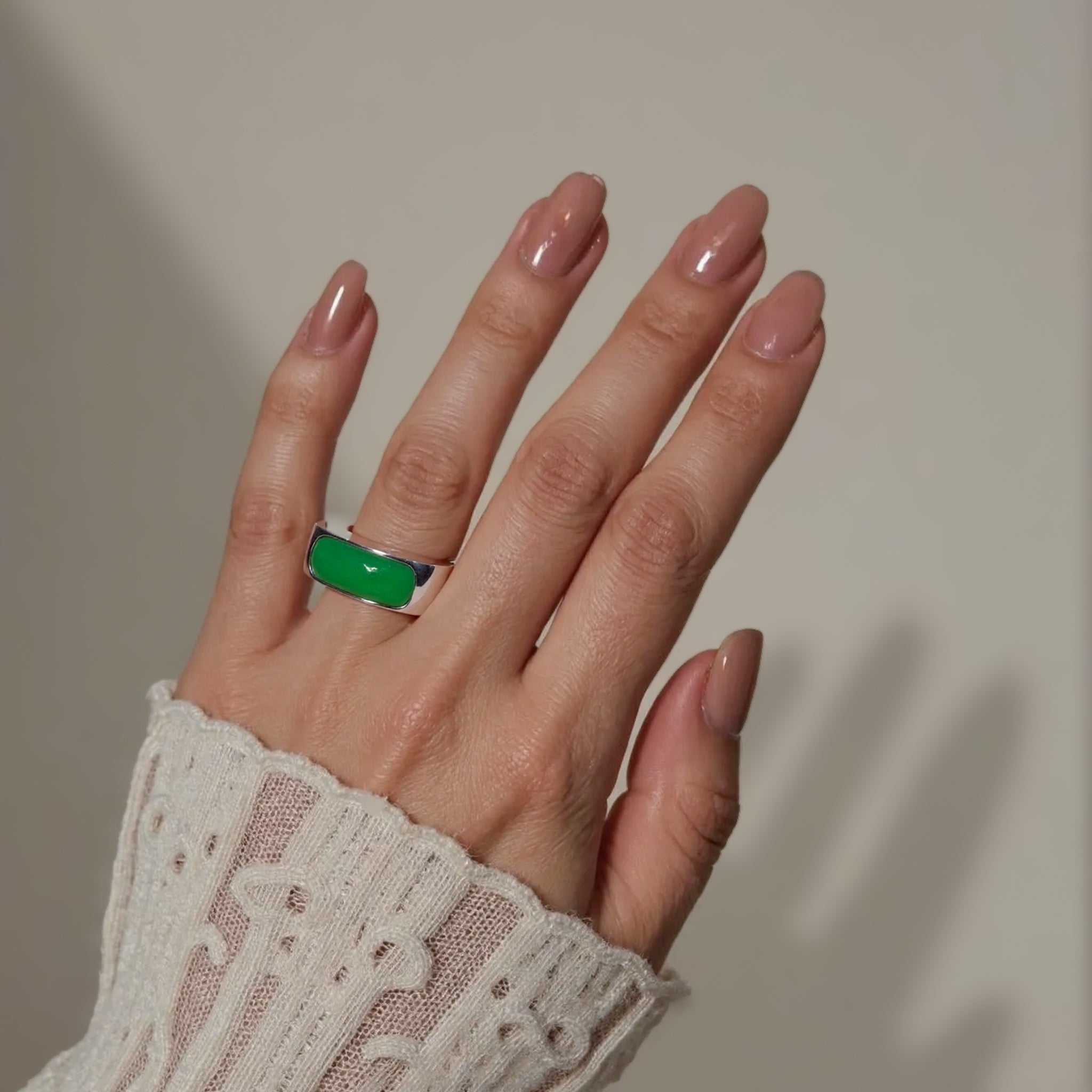 GRANSKY X KATHERINE US 7 18K Gold A-Grade Natural Vivid Green Jadeite Ring