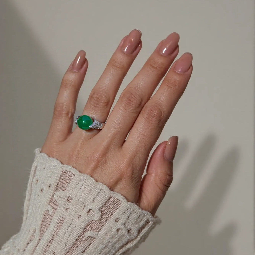 Apple Green Jade Bead Ring US 7 – Natural Type A Jadeite Bead 12mm with Diamonds in 18K White Gold