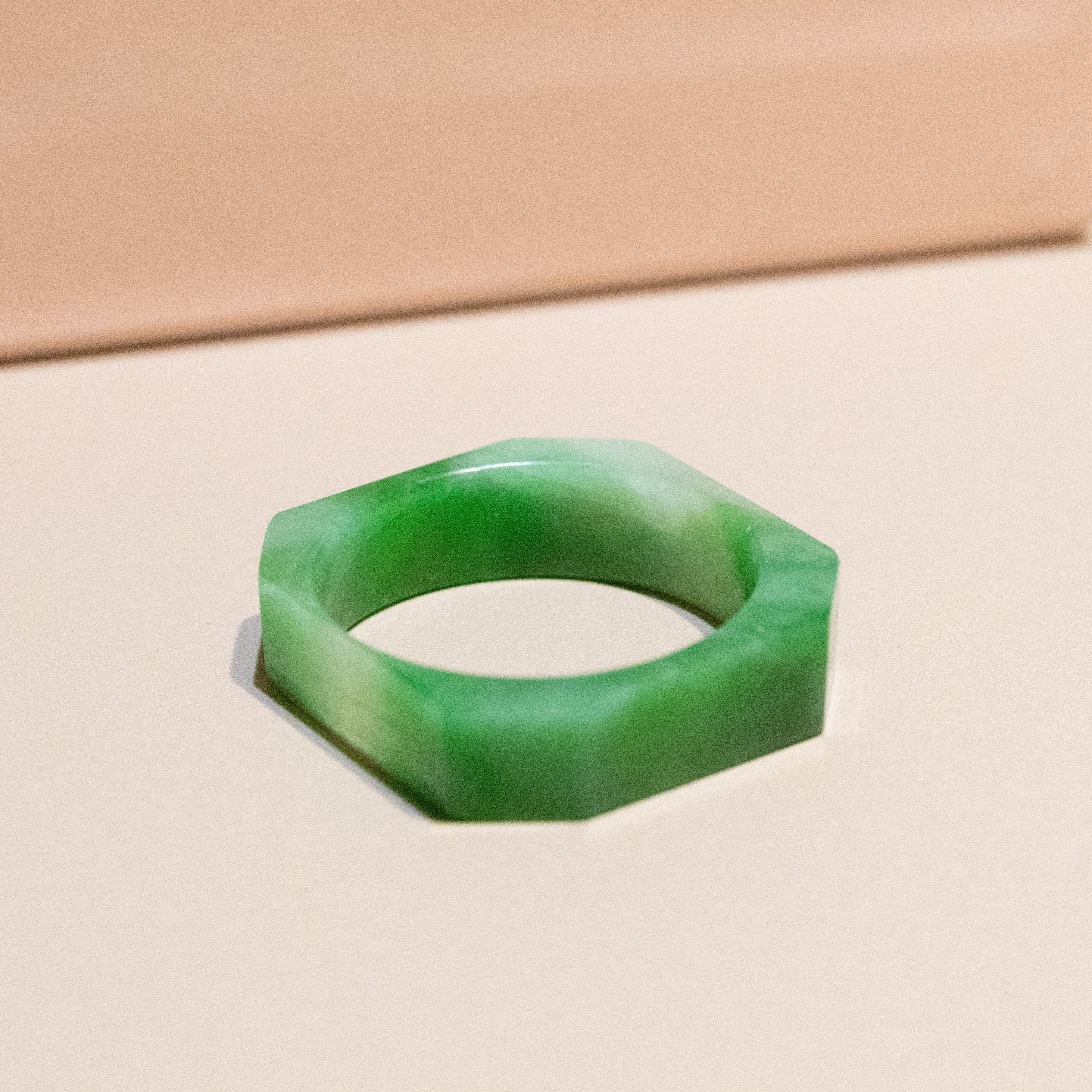 Size US 10.5 Intense Green Burmese Jade Ring Band - Type A Natural Jadeite