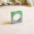 Type-A Burmese Green Jadeite Saddle Ring US 9 - Square Outer Modern Design