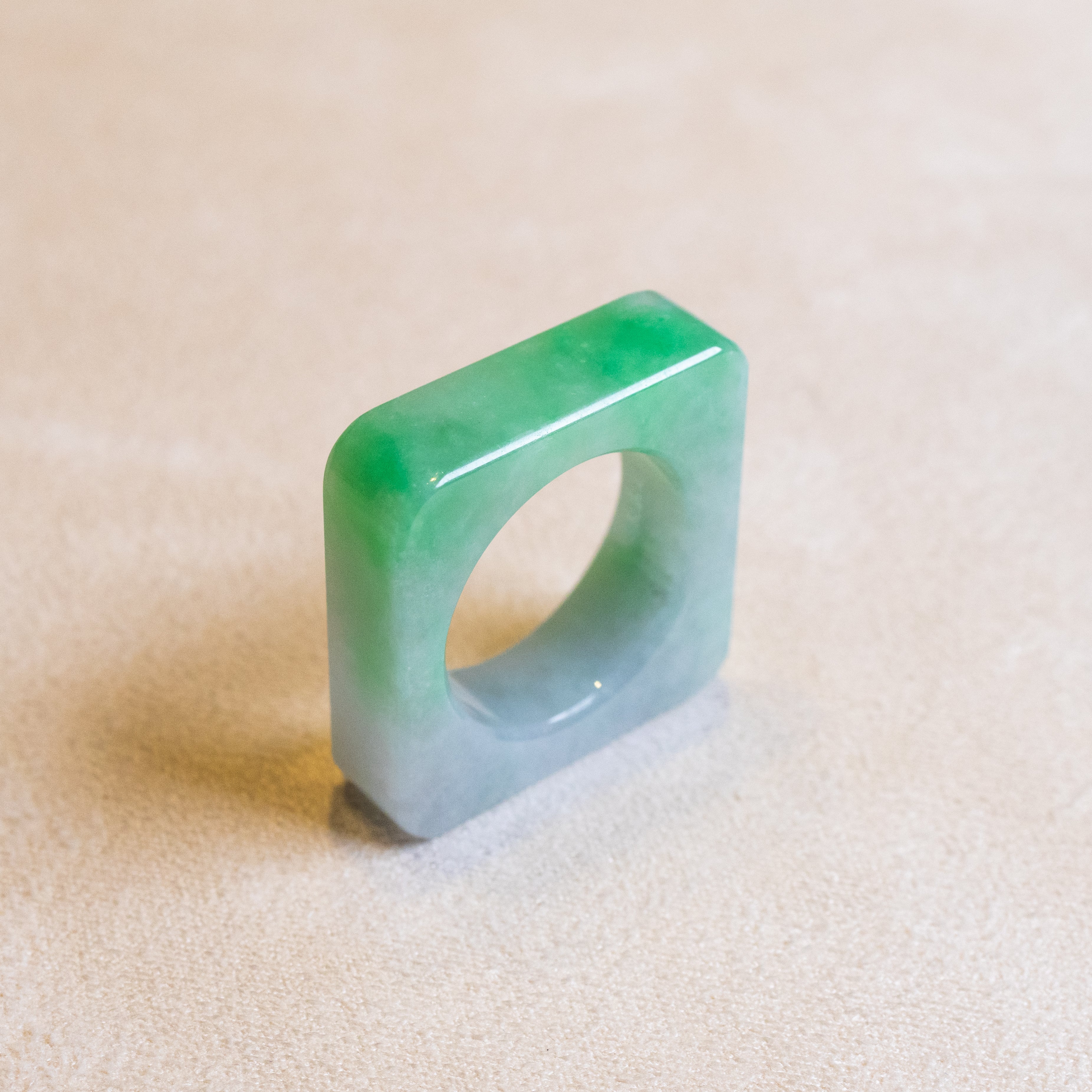 Type-A Burmese Green Jadeite Saddle Ring US 9 - Square Outer Modern Design