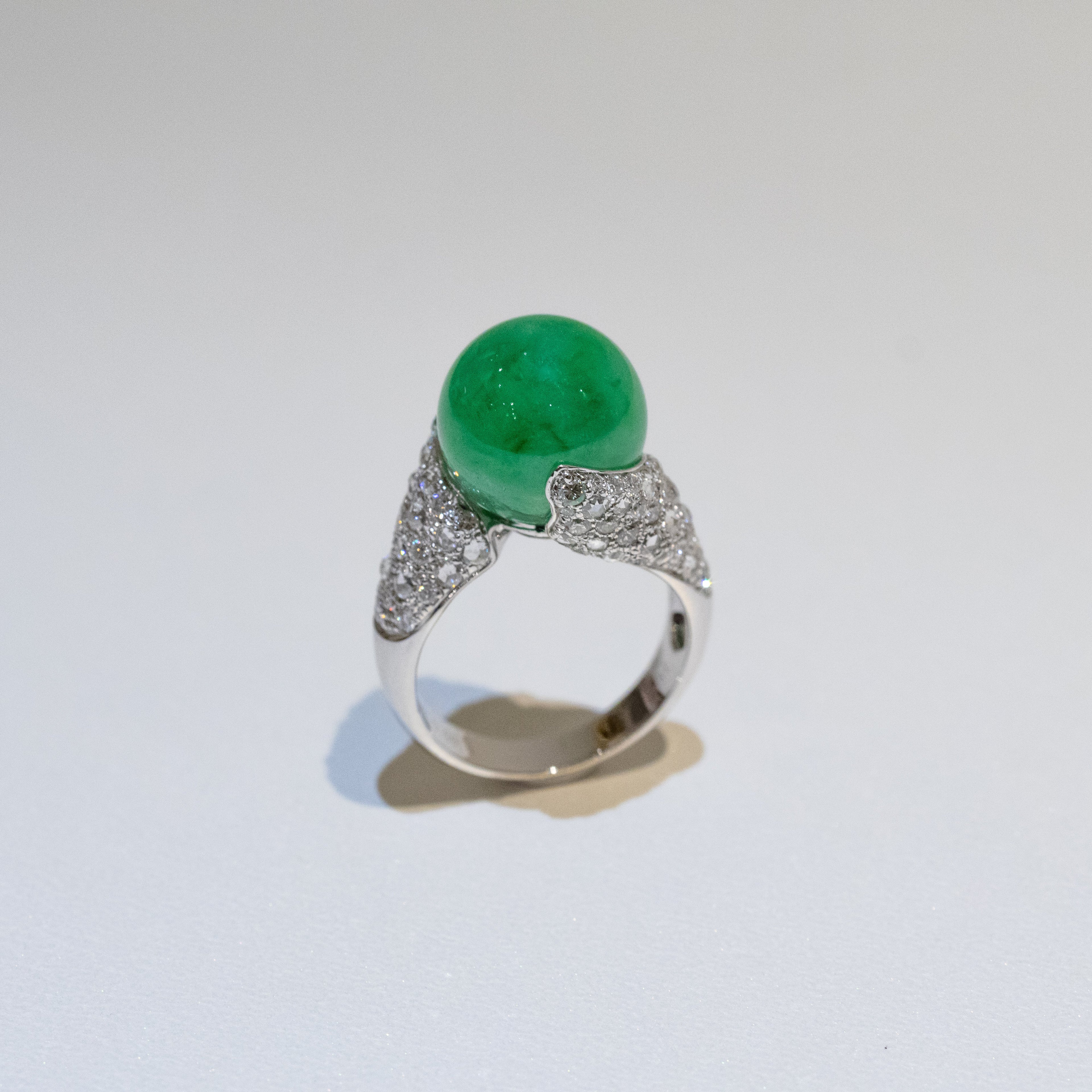 Apple Green Jade Bead Ring US 7 – Natural Type A Jadeite Bead 12mm with Diamonds in 18K White Gold