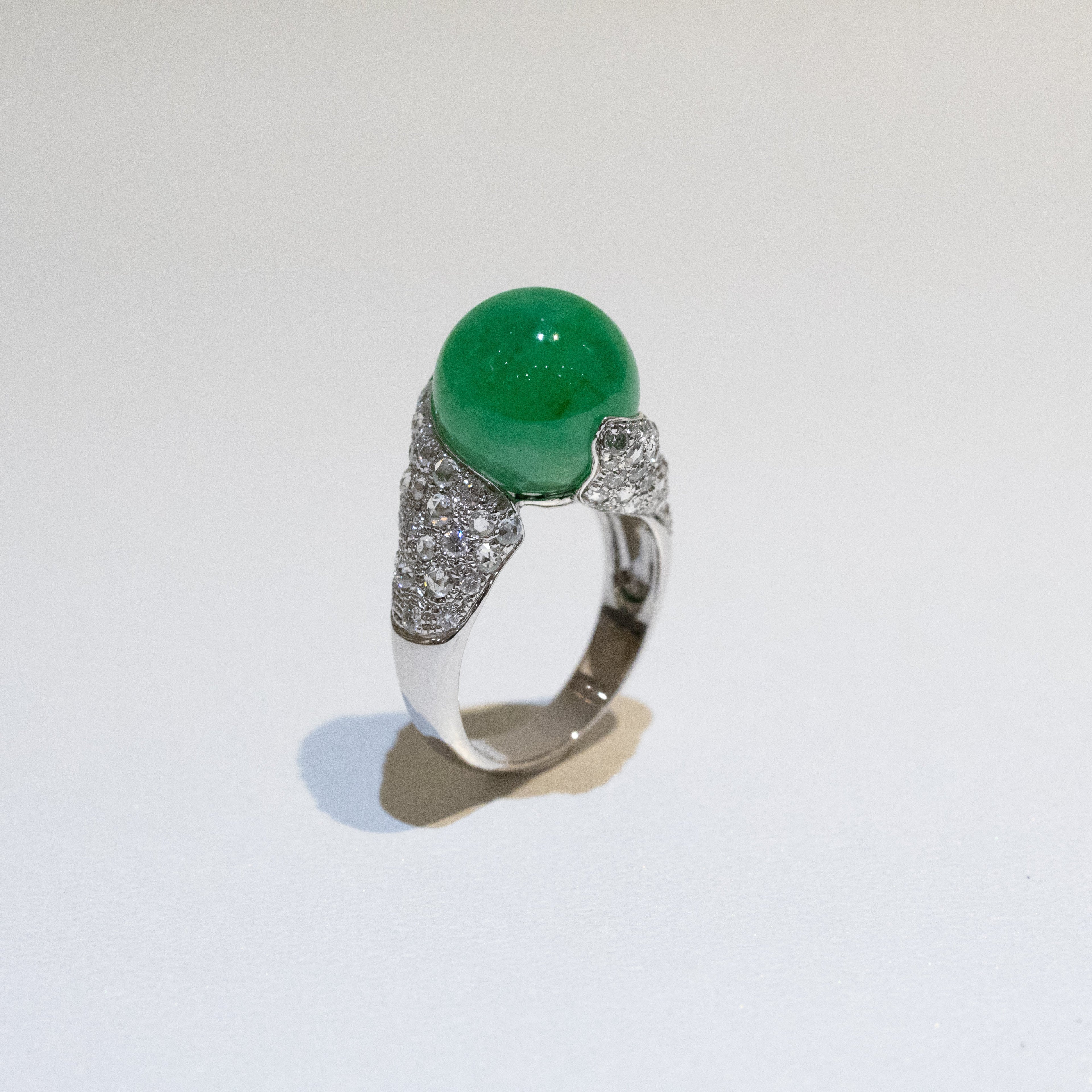 Apple Green Jade Bead Ring US 7 – Natural Type A Jadeite Bead 12mm with Diamonds in 18K White Gold