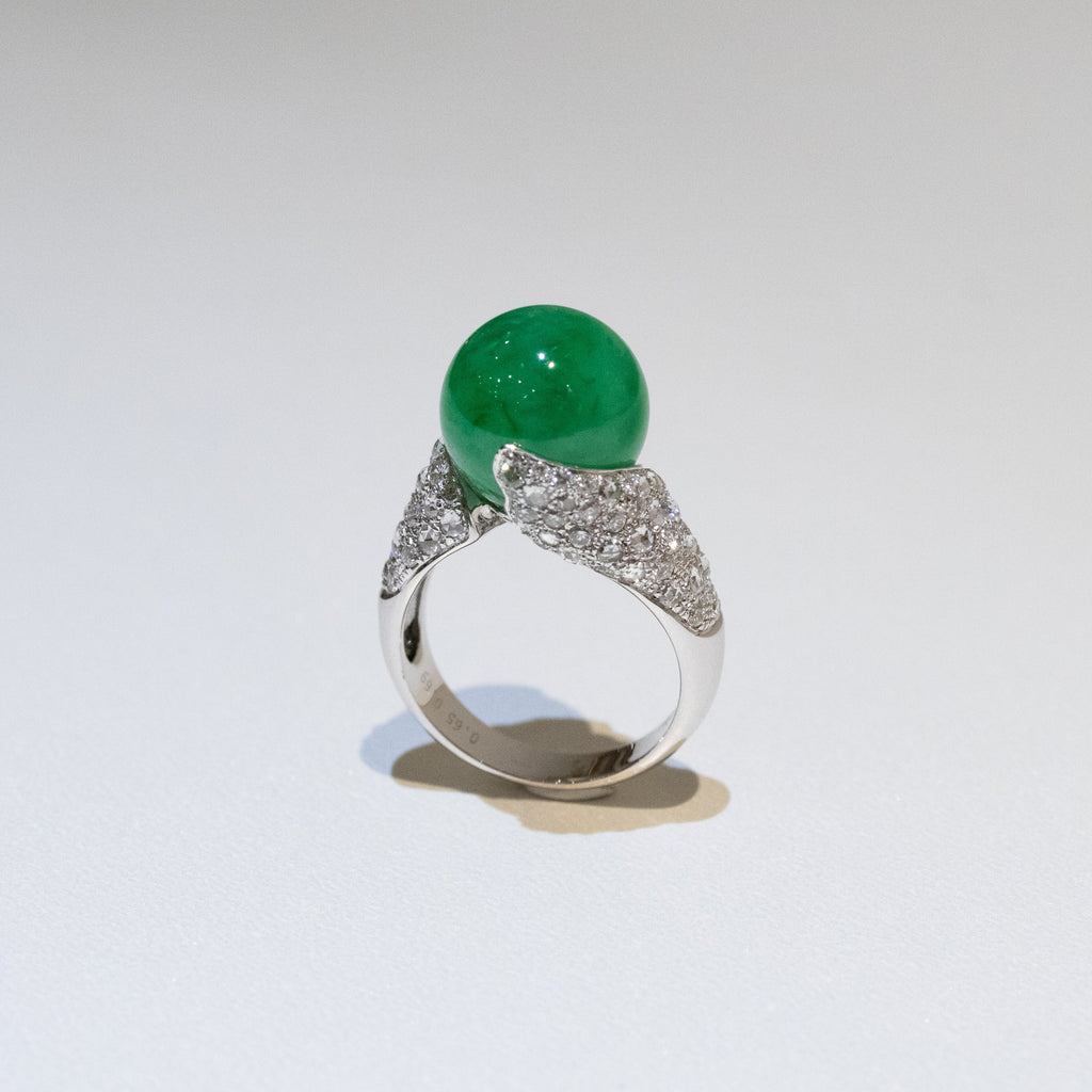 Apple Green Jade Bead Ring US 7 – Natural Type A Jadeite Bead 12mm with Diamonds in 18K White Gold