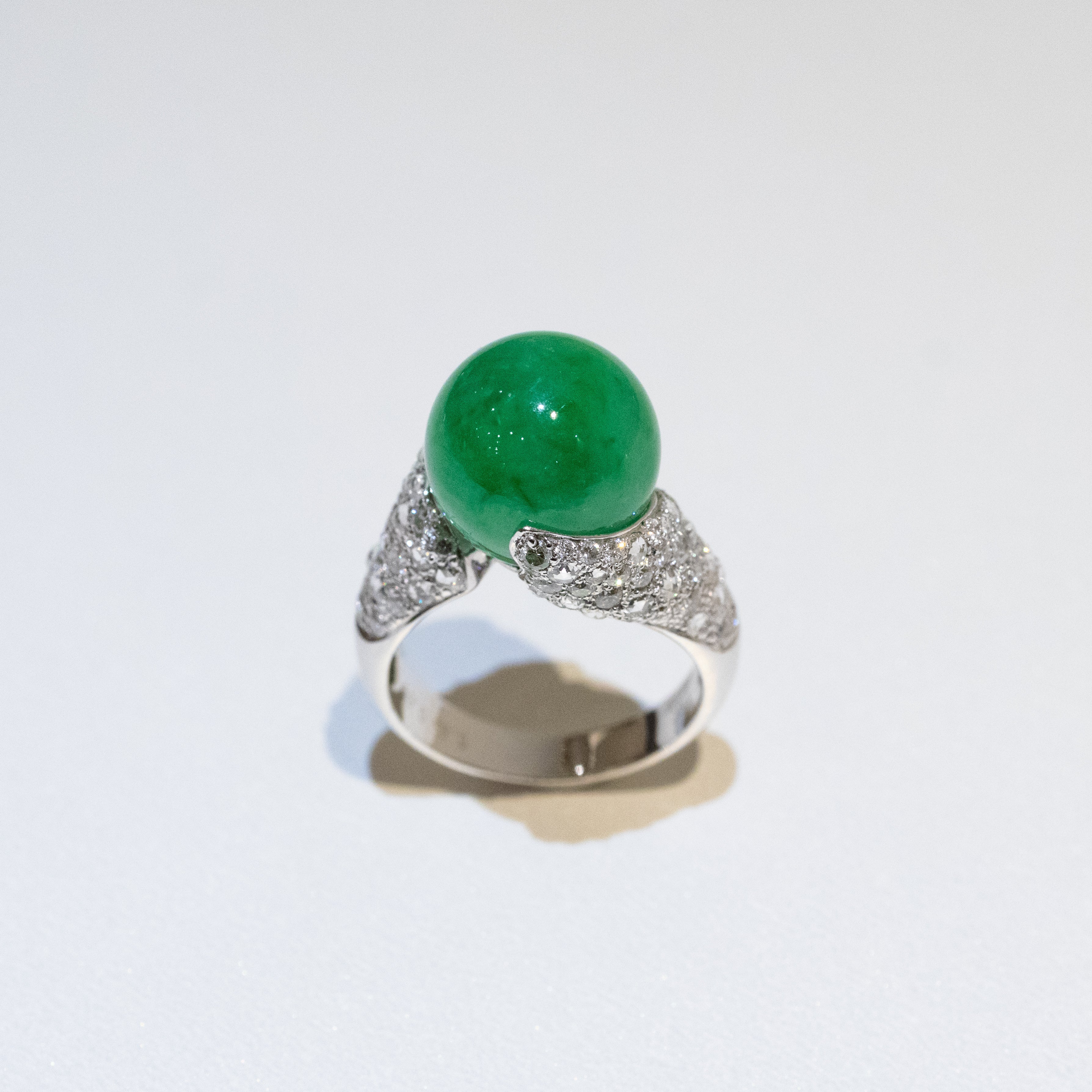 Apple Green Jade Bead Ring US 7 – Natural Type A Jadeite Bead 12mm with Diamonds in 18K White Gold