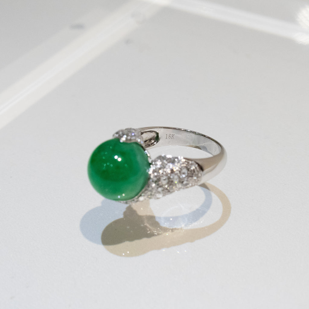 Apple Green Jade Bead Ring US 7 – Natural Type A Jadeite Bead 12mm with Diamonds in 18K White Gold