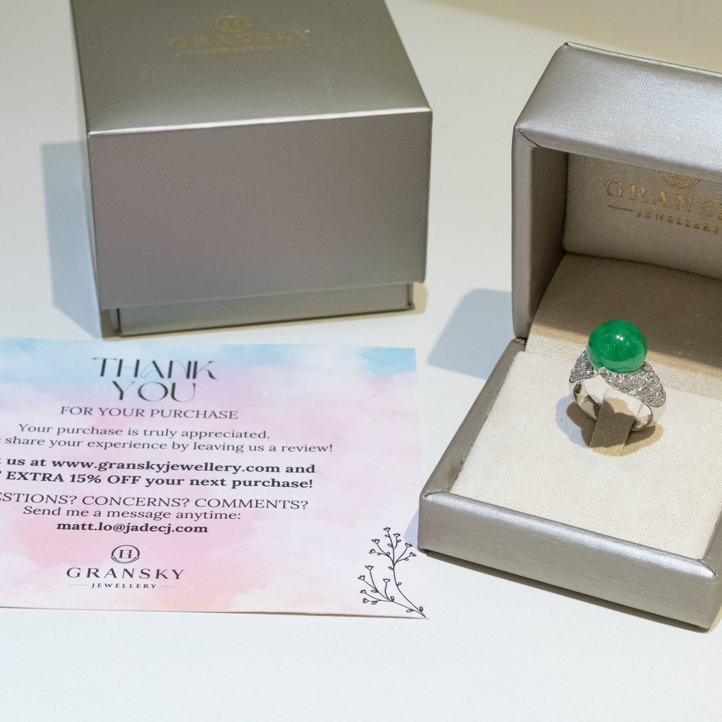 Apple Green Jade Bead Ring US 7 – Natural Type A Jadeite Bead 12mm with Diamonds in 18K White Gold