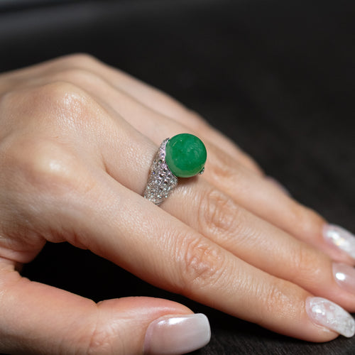 Apple Green Jade Bead Ring US 7 – Natural Type A Jadeite Bead 12mm with Diamonds in 18K White Gold