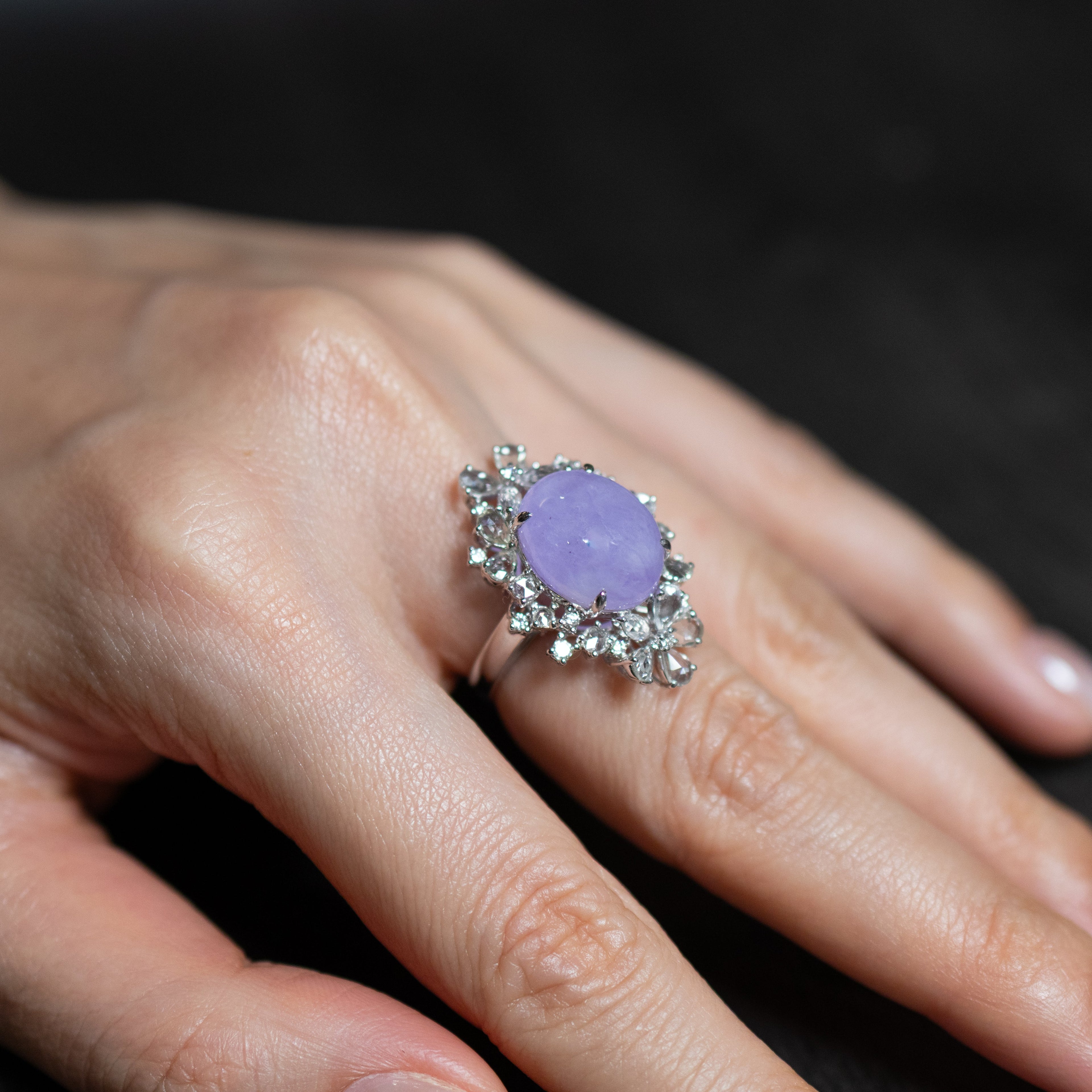 18K White Gold Diamonds Rare Purple Jade Ring - GRANSKY X KATHERINE Design