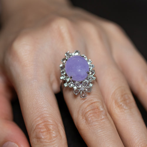 18K White Gold Diamonds Rare Purple Jade Ring - GRANSKY X KATHERINE Design