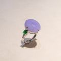 18K White Gold Diamonds Rare Purple Jade Ring - Type-A Jadeite Cabochon