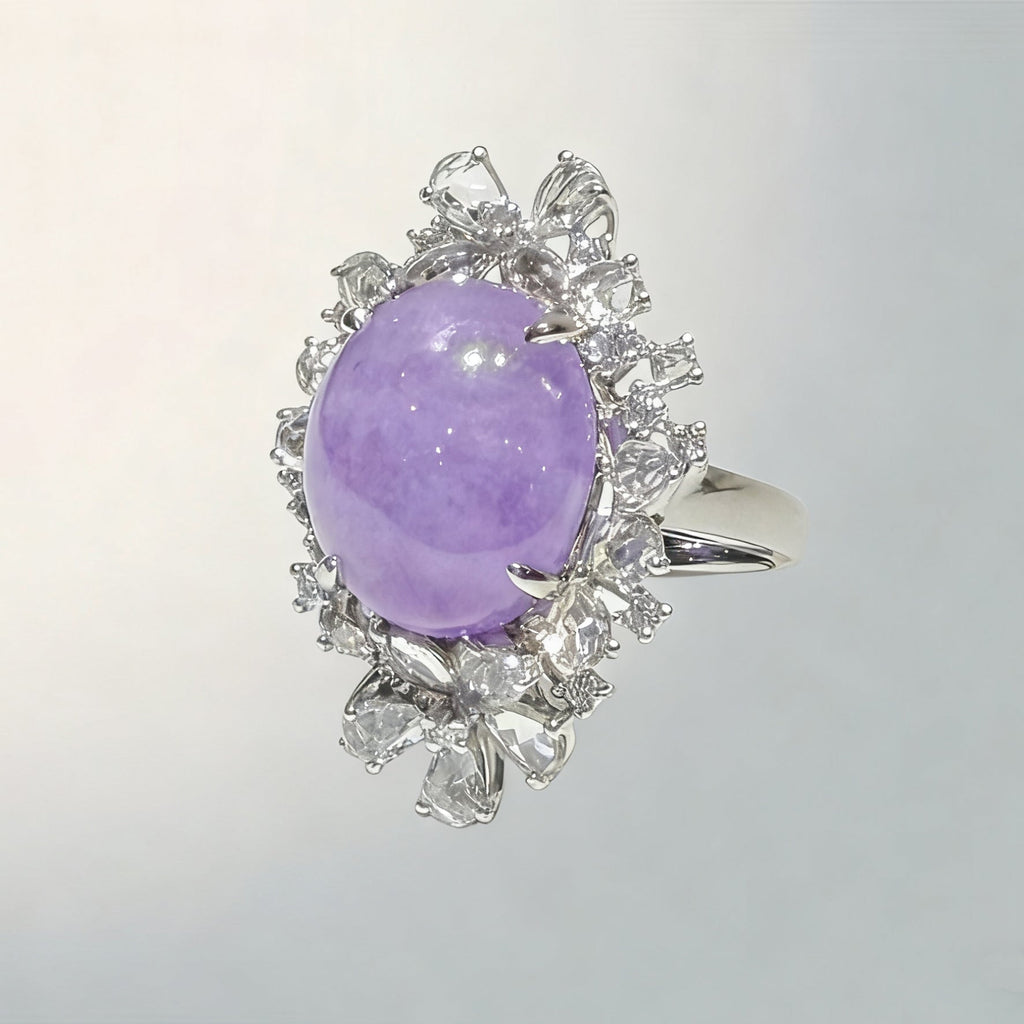 18K White Gold Diamonds Rare Purple Jade Ring - GRANSKY X KATHERINE Design