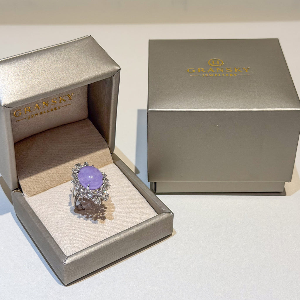 18K White Gold Diamonds Rare Purple Jade Ring - GRANSKY X KATHERINE Design