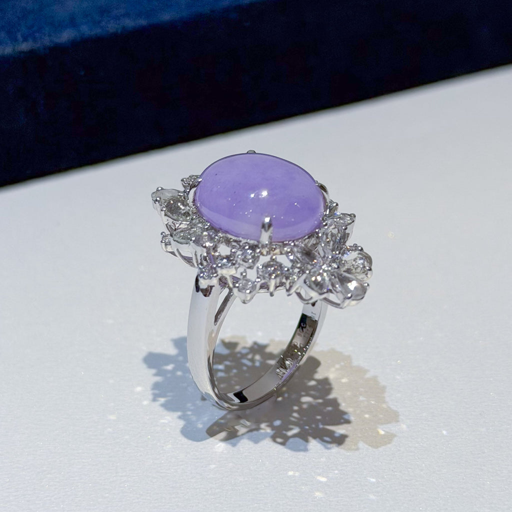 18K White Gold Diamonds Rare Purple Jade Ring - GRANSKY X KATHERINE Design