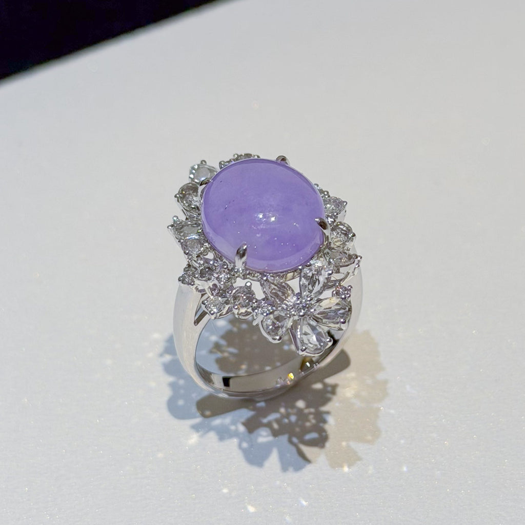 18K White Gold Diamonds Rare Purple Jade Ring - GRANSKY X KATHERINE Design
