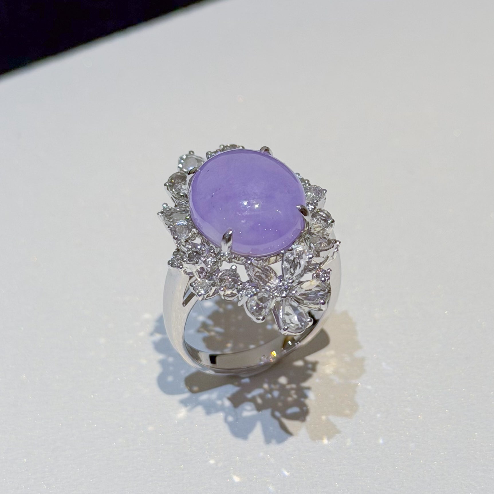18K White Gold Diamonds Rare Purple Jade Ring - GRANSKY X KATHERINE Design