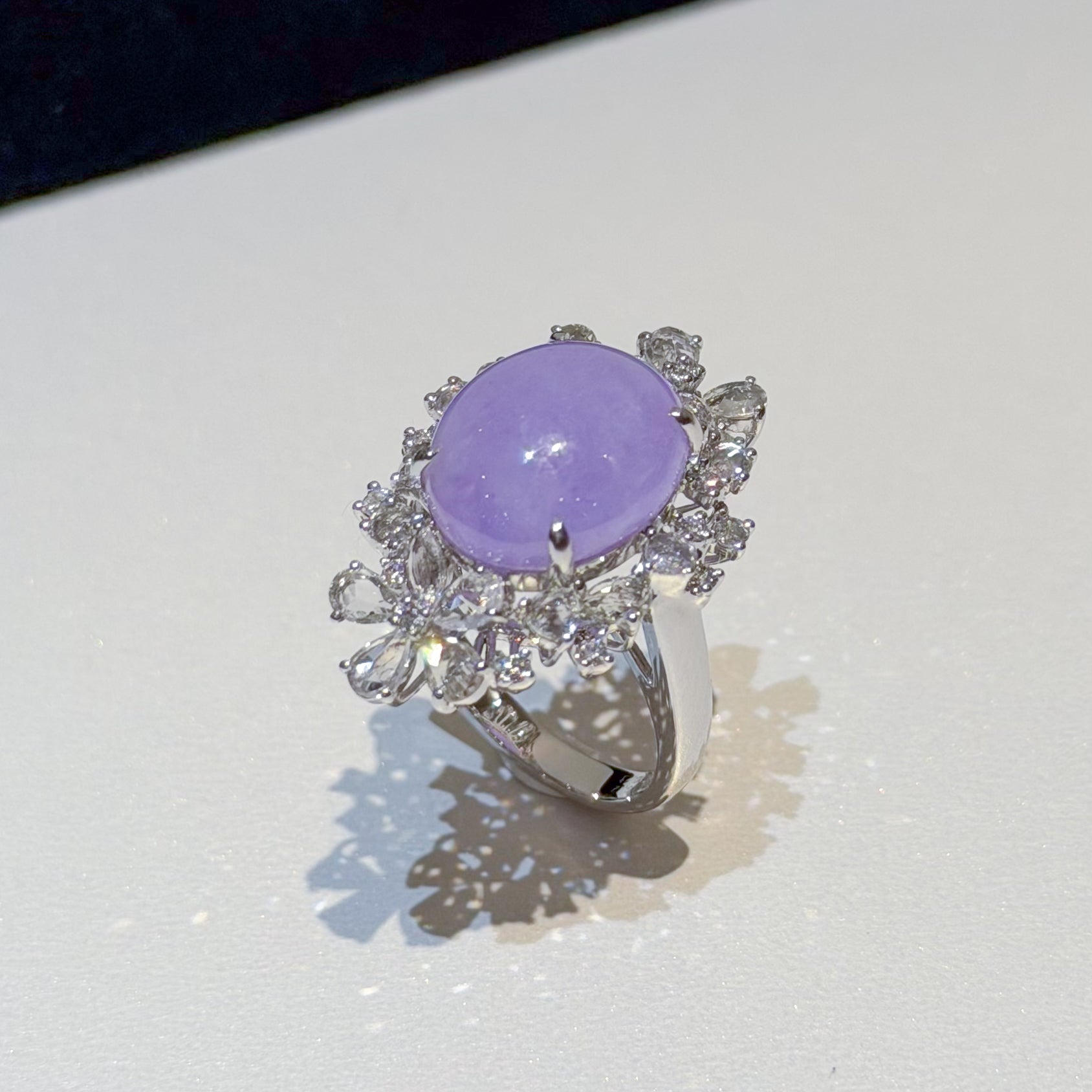 18K White Gold Diamonds Rare Purple Jade Ring - GRANSKY X KATHERINE Design