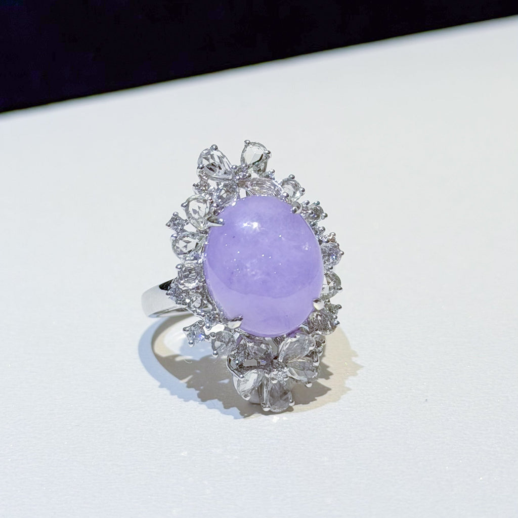 18K White Gold Diamonds Rare Purple Jade Ring - GRANSKY X KATHERINE Design