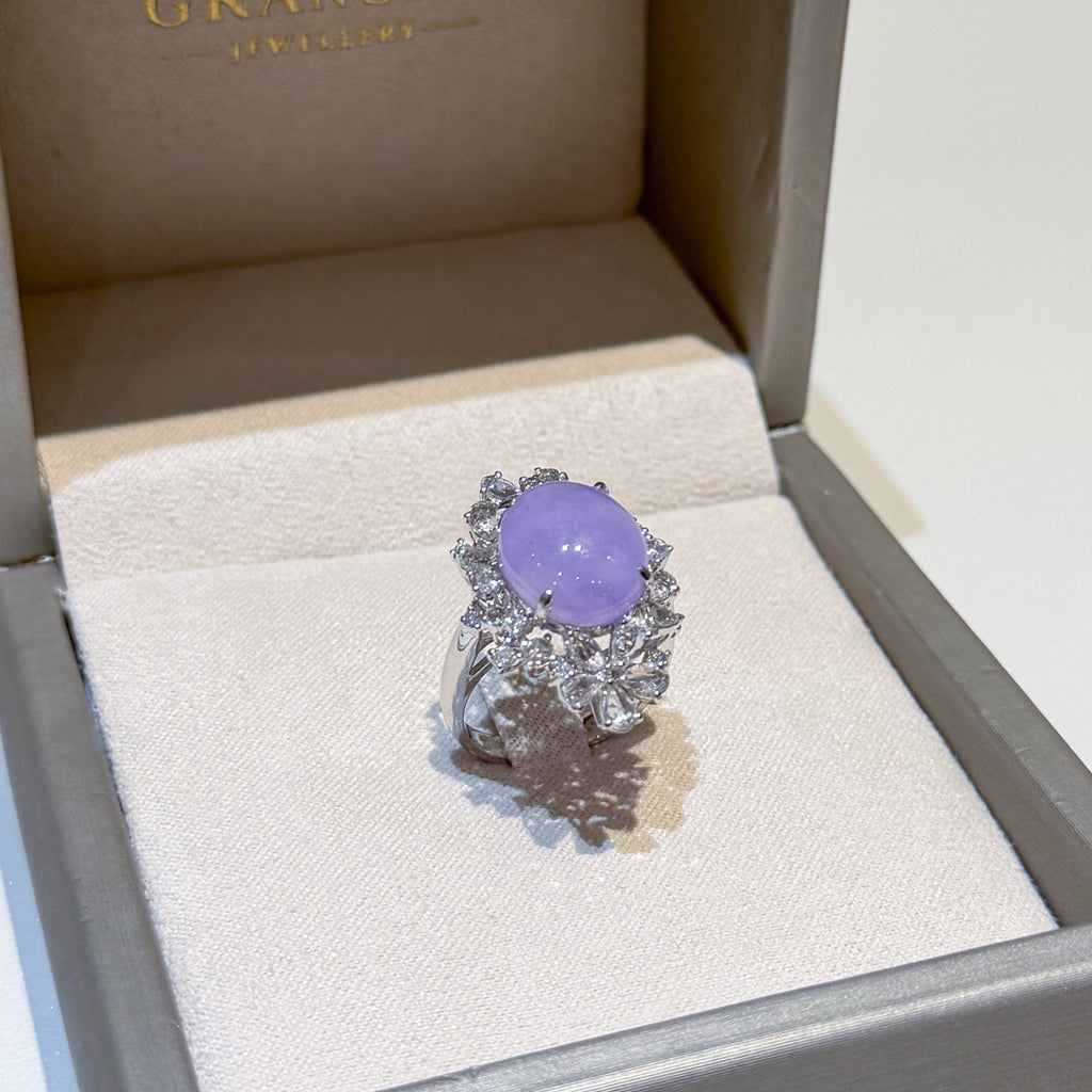 18K White Gold Diamonds Rare Purple Jade Ring - GRANSKY X KATHERINE Design