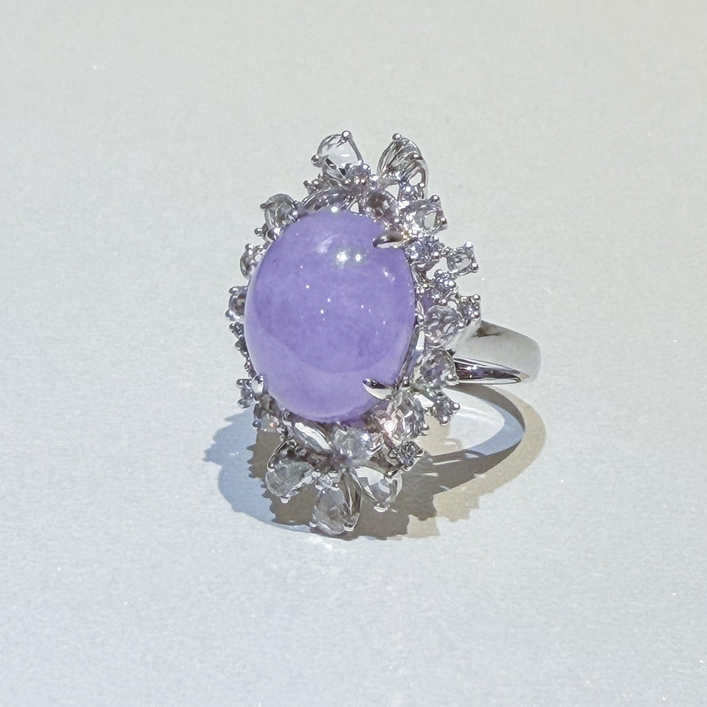 18K White Gold Diamonds Rare Purple Jade Ring - GRANSKY X KATHERINE Design