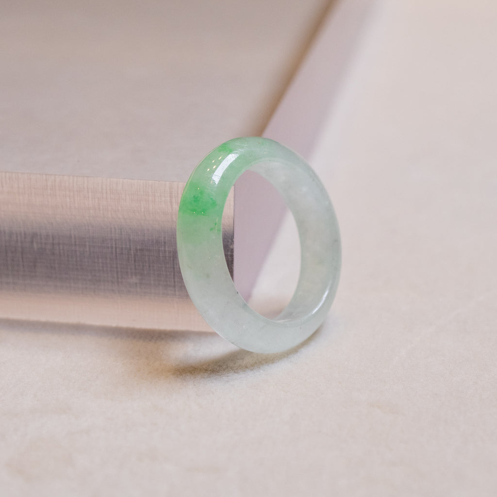 Rare Translucent Vivid Green Burmese Jade Ring - Type A Natural Jade - Unisex Size 8.5